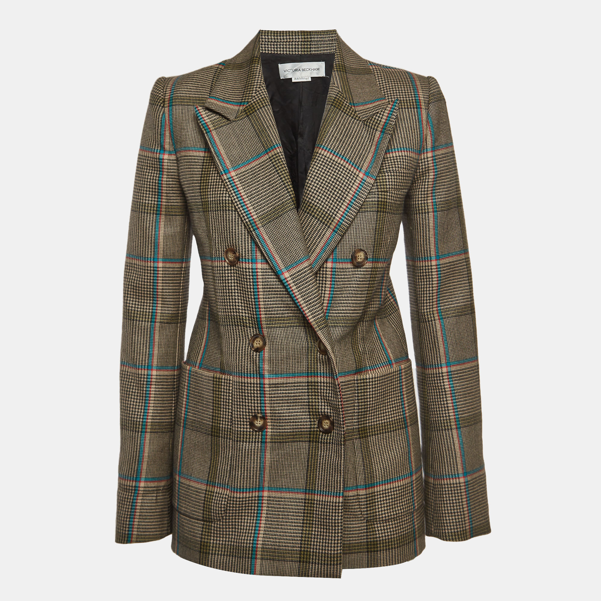 Pre Owned Victoria Beckham Beige Checked Wool Double-Breasted Blazer S