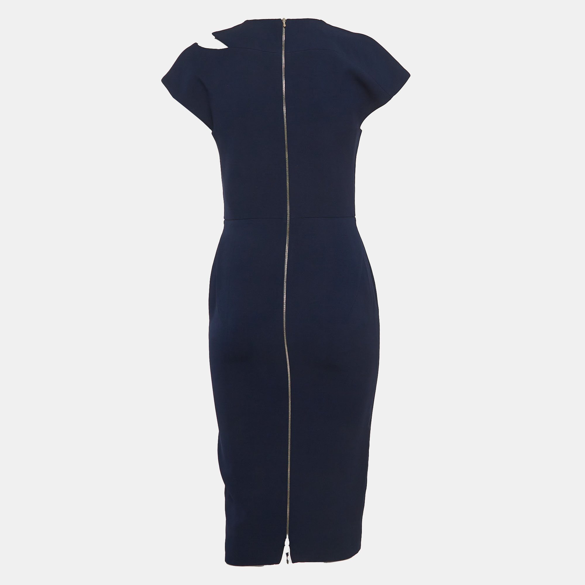 

Victoria Beckham Navy Blue Silk Blend Cut Out Detail Sheath Dress