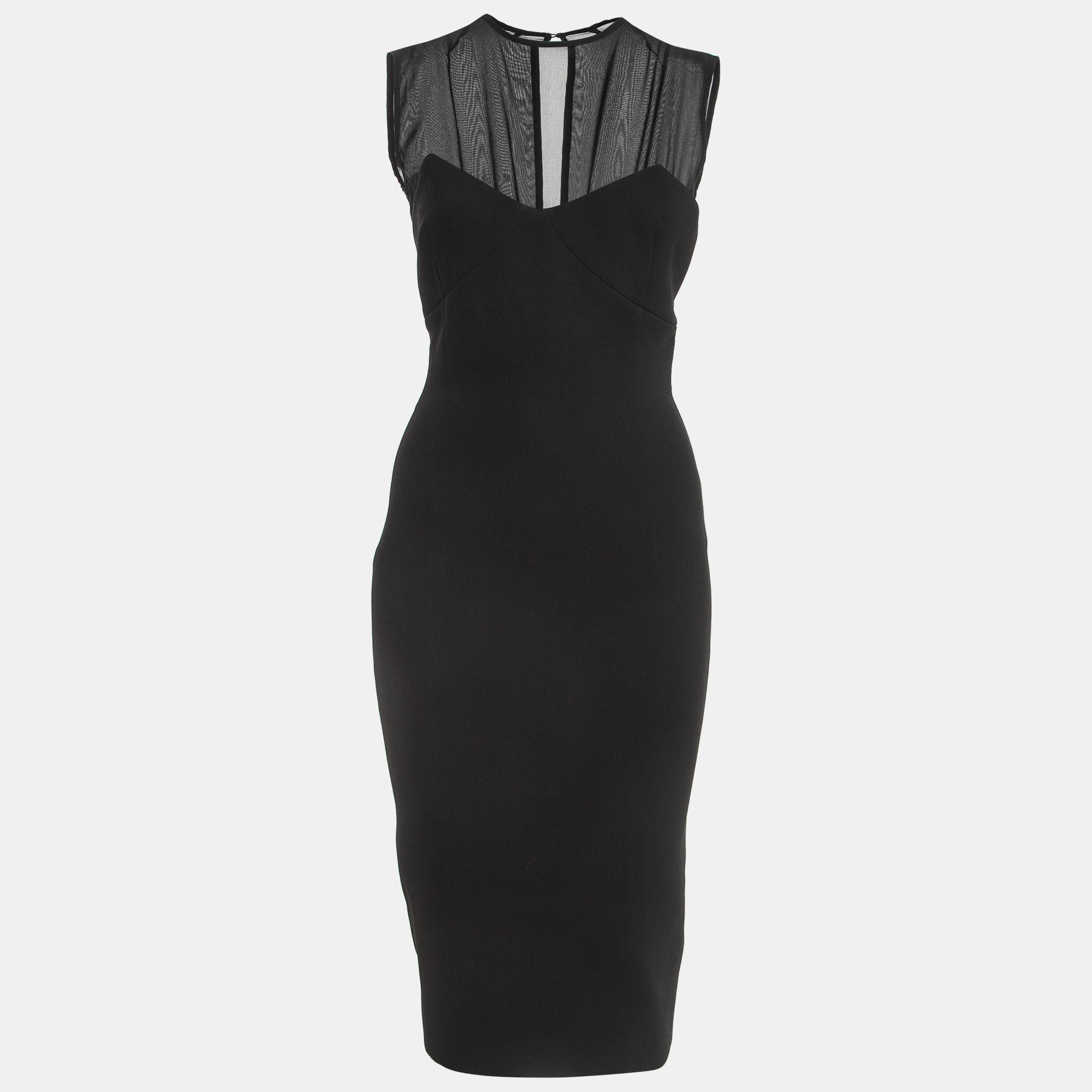Pre-owned Victoria Beckham Black Crepe Silk Trimmed Sleeveless Midi Dress S