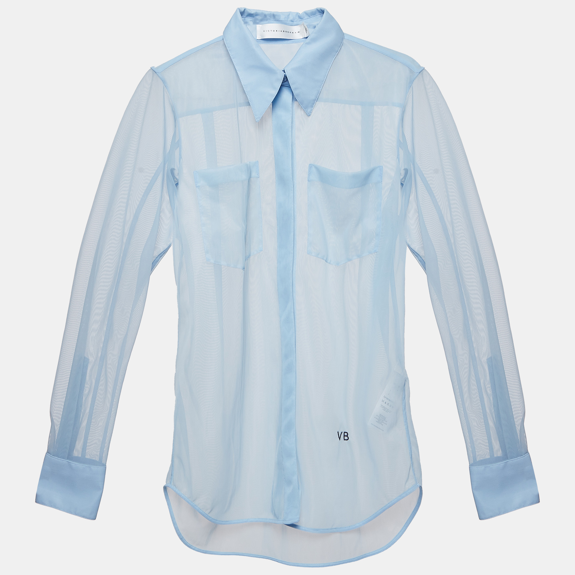 

Victoria Beckham Blue Sheer Nylon Buttoned Full Sleeve Shirt S