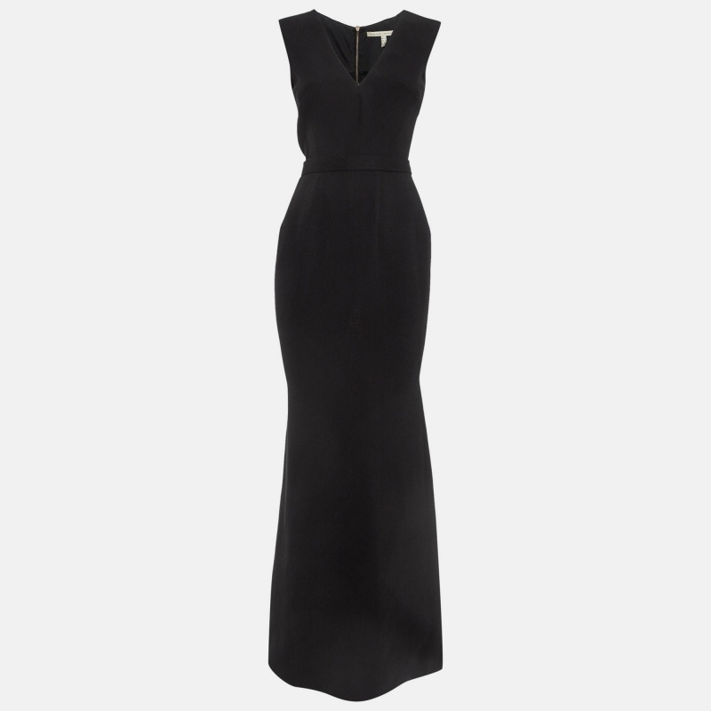

Victoria Beckham Black Silk Blend Belted Maxi Dress S