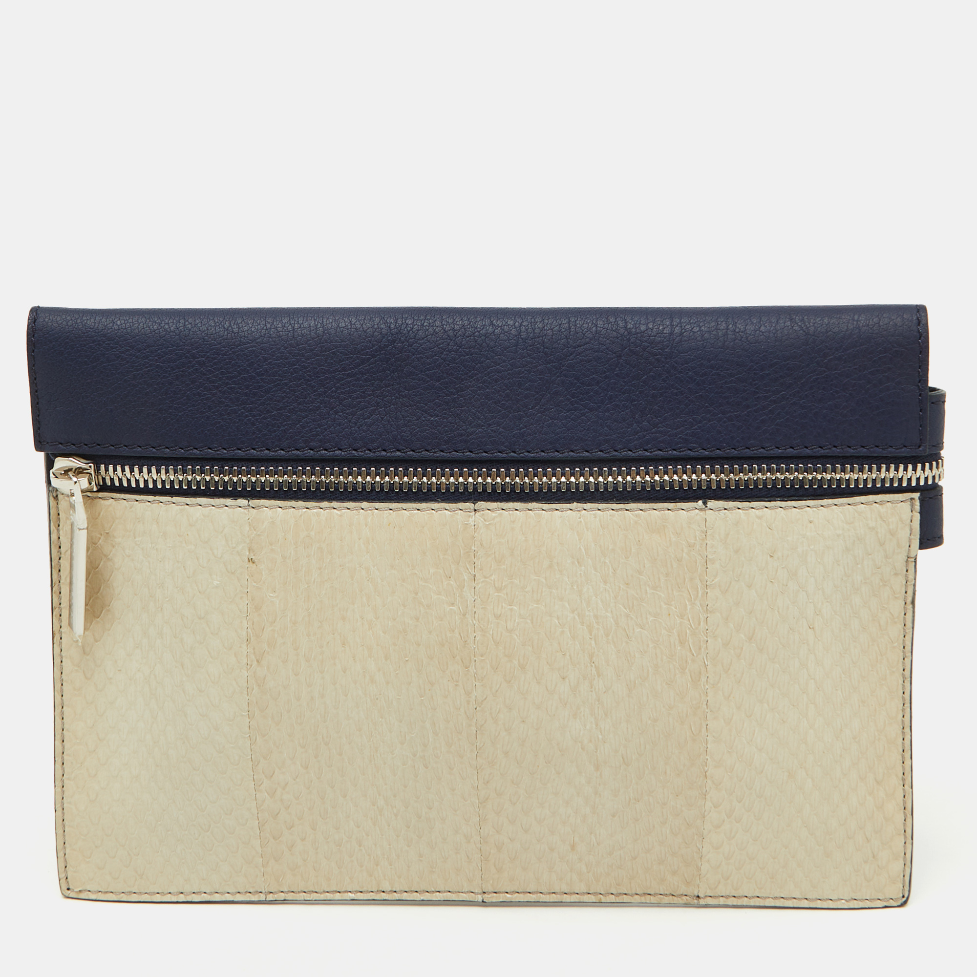 

Victoria Beckham Navy Blue/White Python Small Zip Pouch