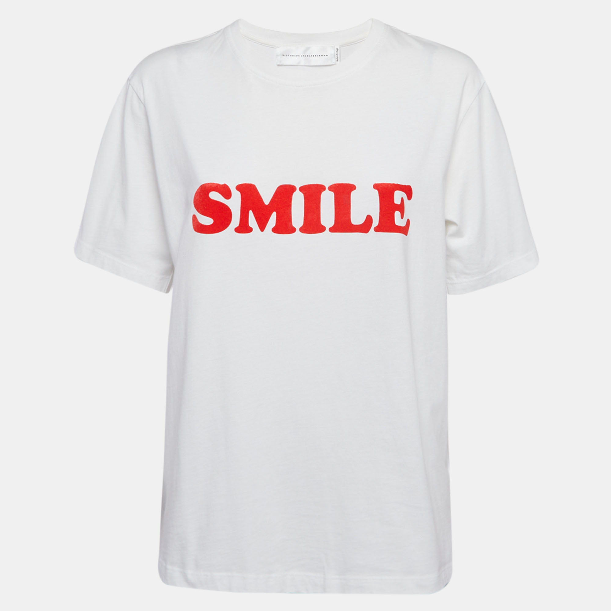 

Victoria Victoria Beckham White Smile Textured Print Cotton T-Shirt S