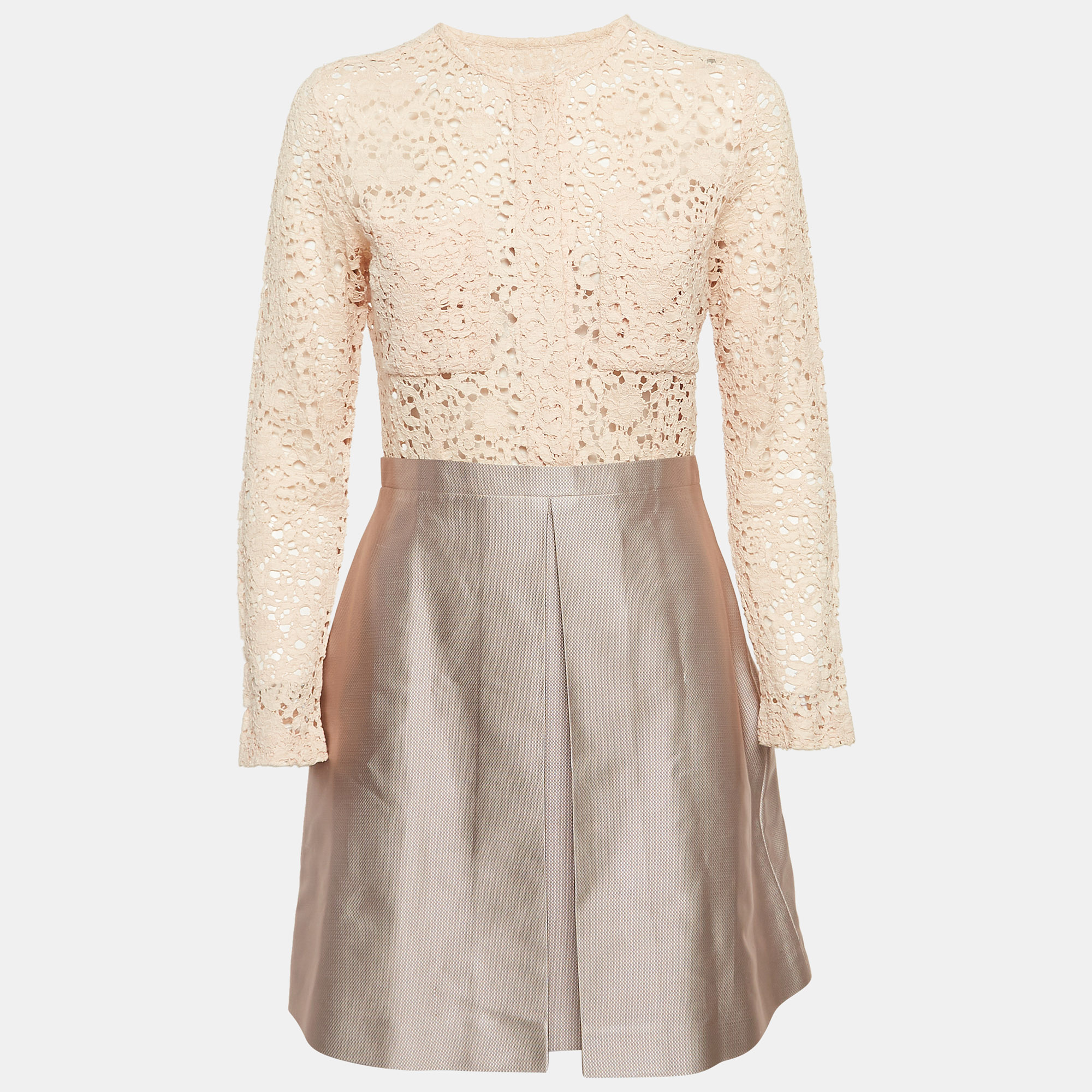 

Victoria Victoria Beckham Beige Lace and Textured Crepe Short Dress M