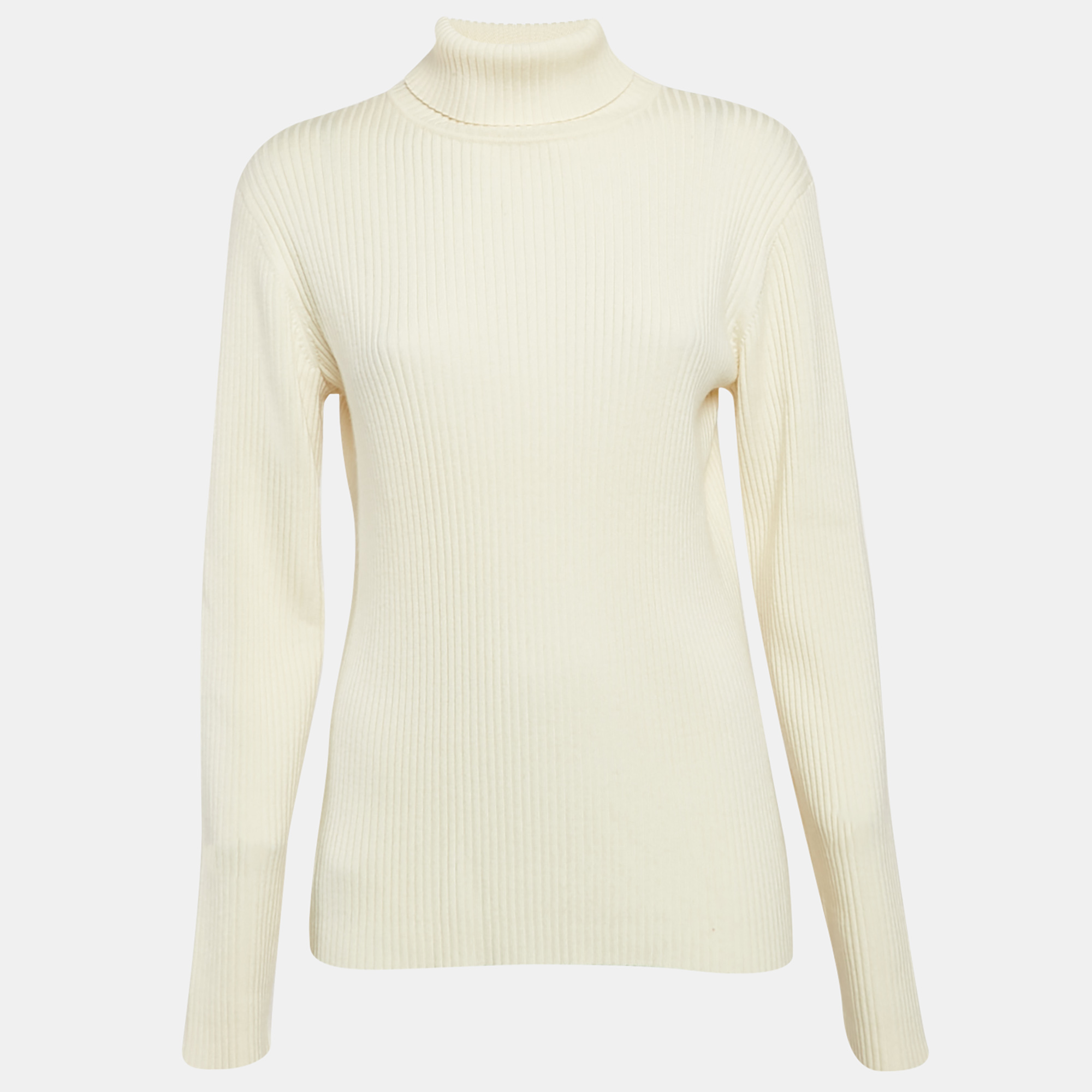 

Victoria Victoria Beckham Cream Rib Knit Buttons Detail Turtleneck Sweater S