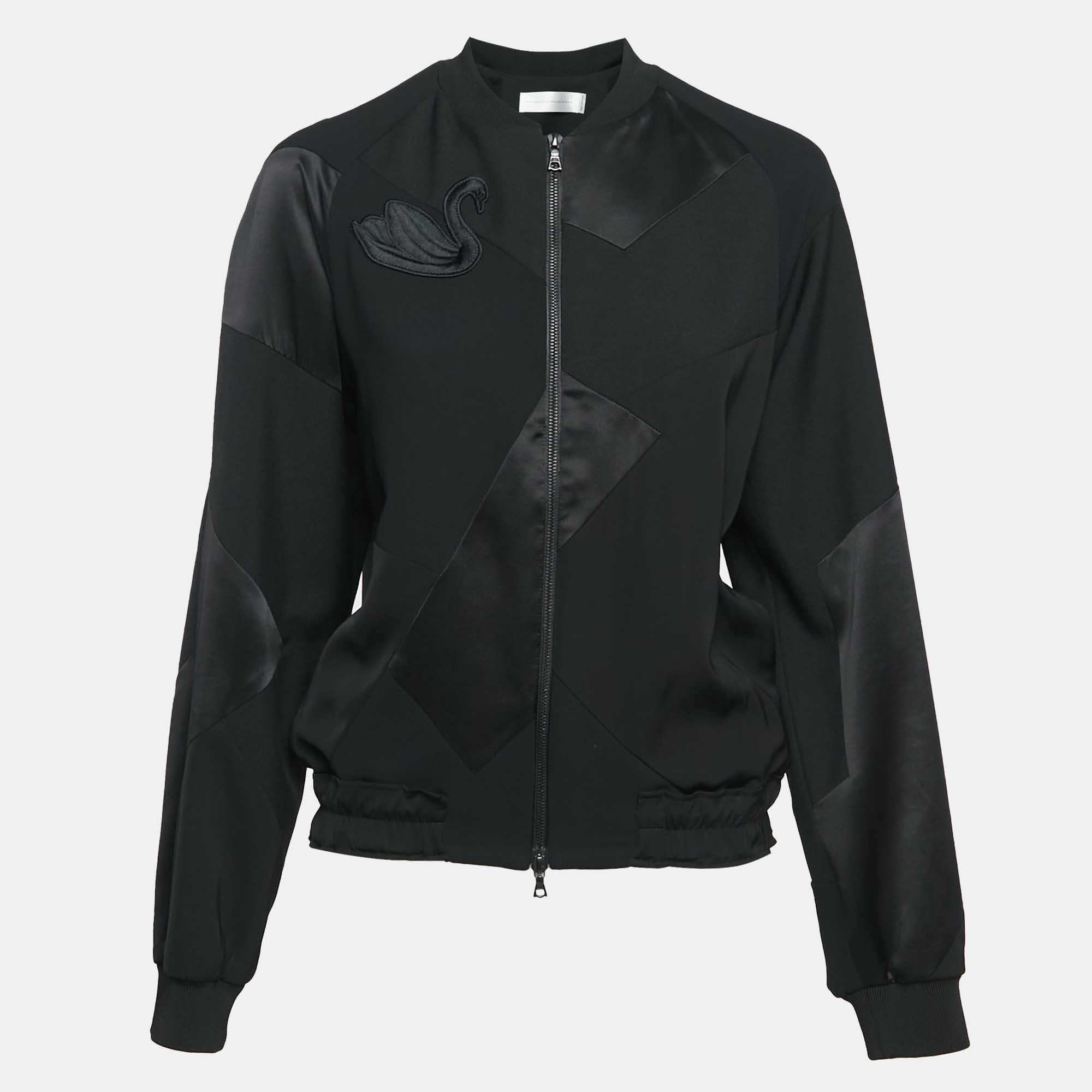 

Victoria Victoria Beckham Black Wool Swan Applique Zip-Up Jacket M