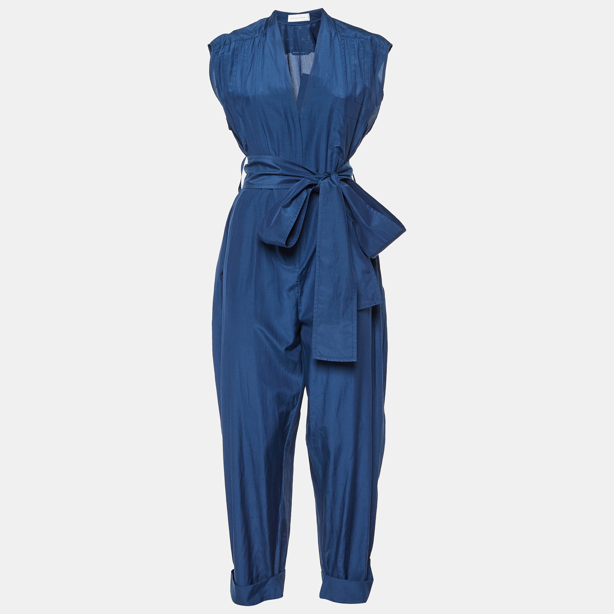 

Victoria Victoria Beckham Blue Cotton-Silk Blend Belted Jumpsuit M