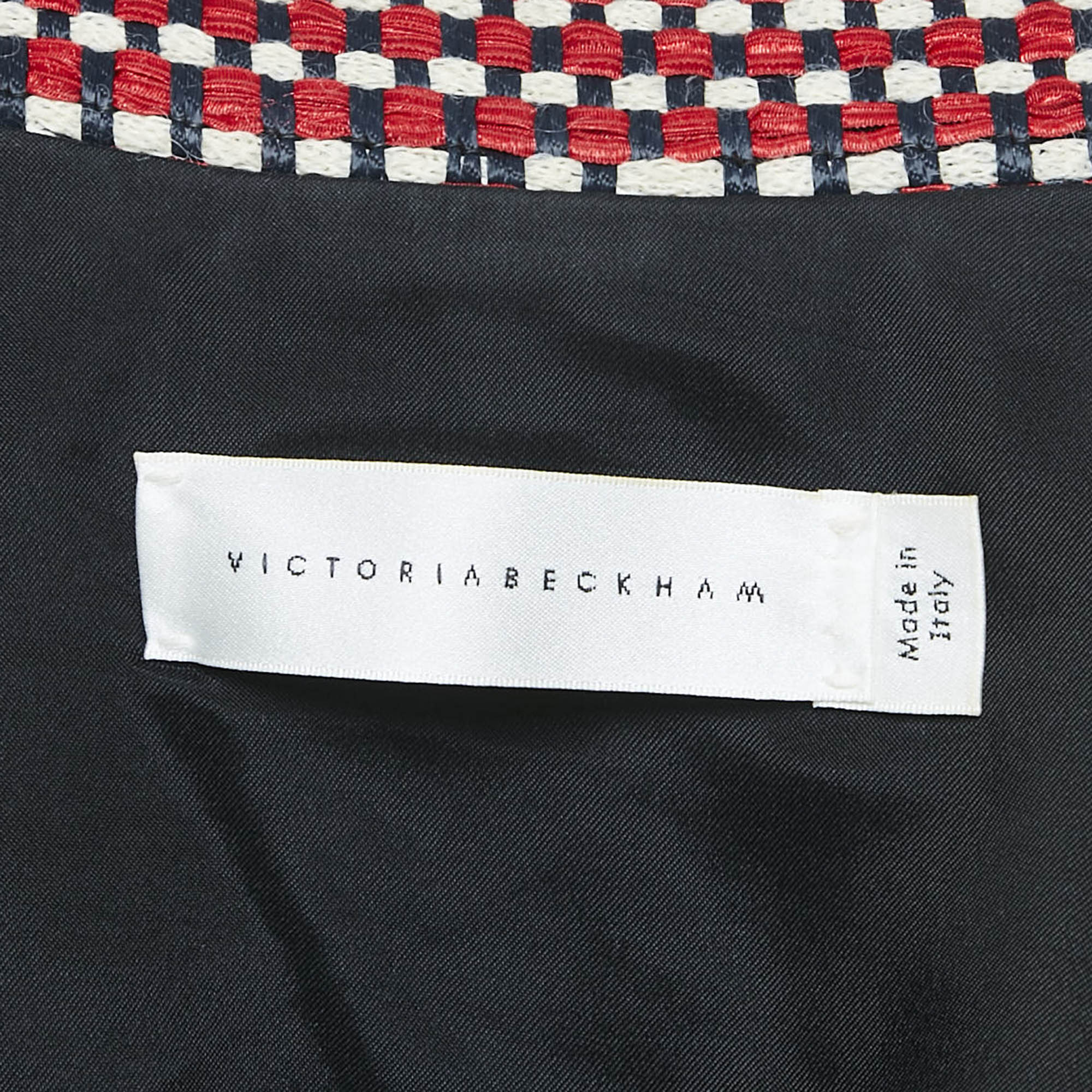 Victoria Beckham Red/Multicolor Basket Weave Linen Blend Coat M 