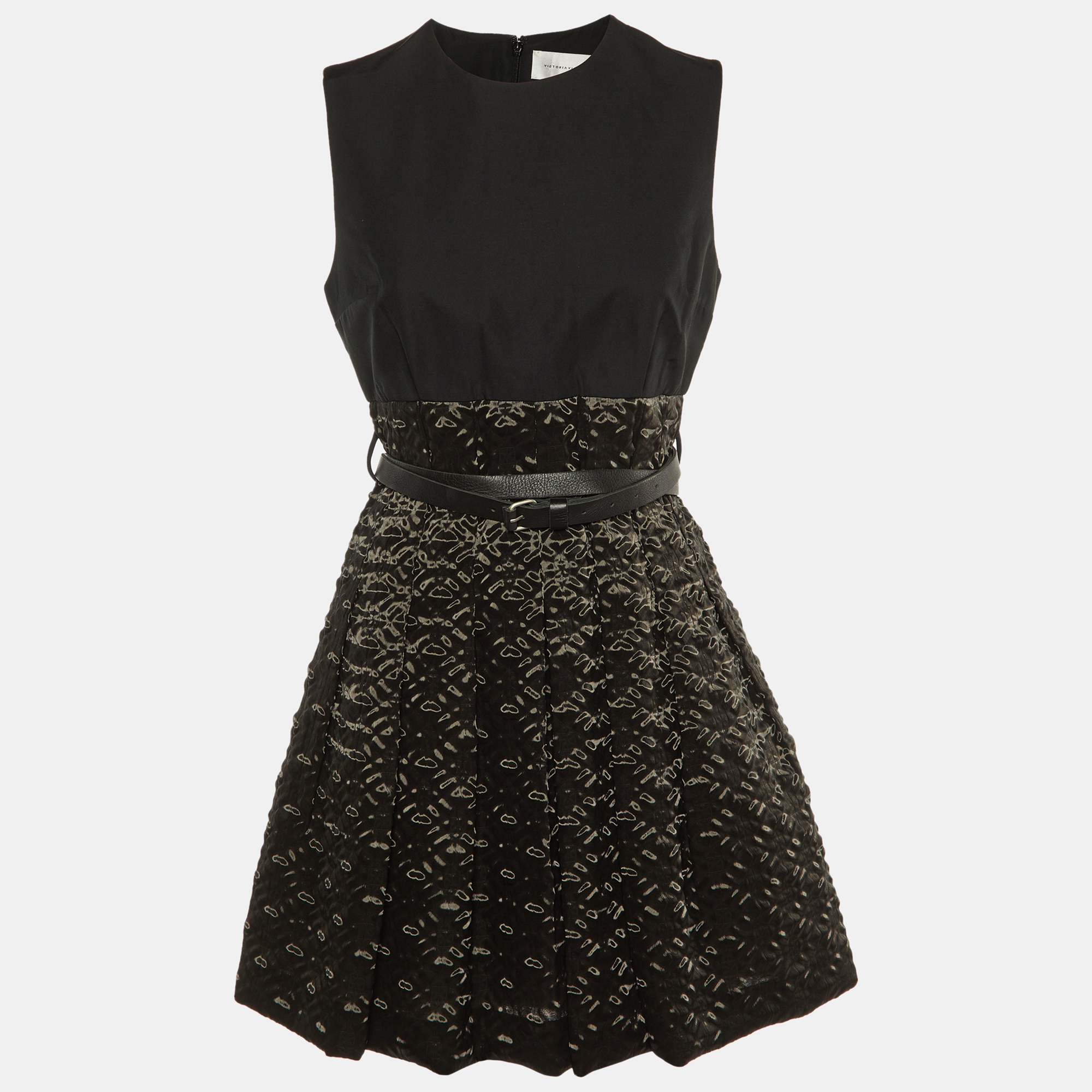 

Victoria Victoria Beckham Black Textured Organza Belted Dress M