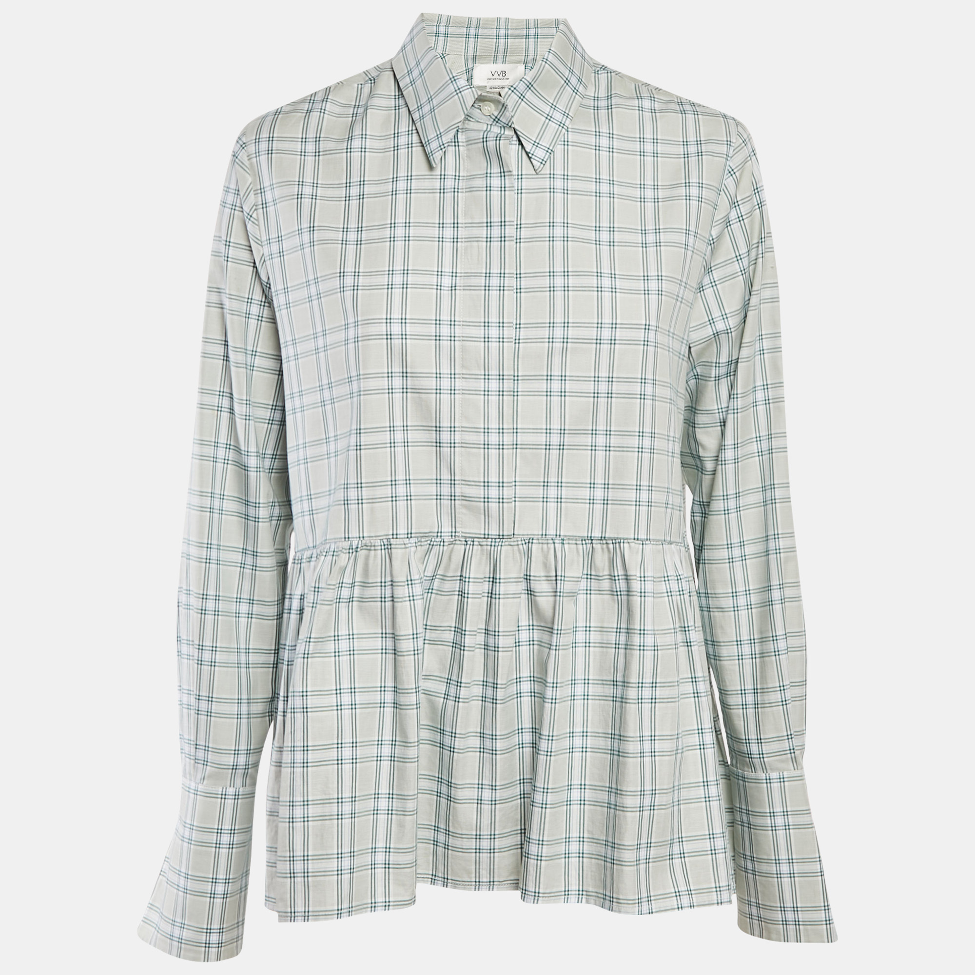 

Victoria Victoria Beckham Green Plaid Cotton Button Front Blouse S