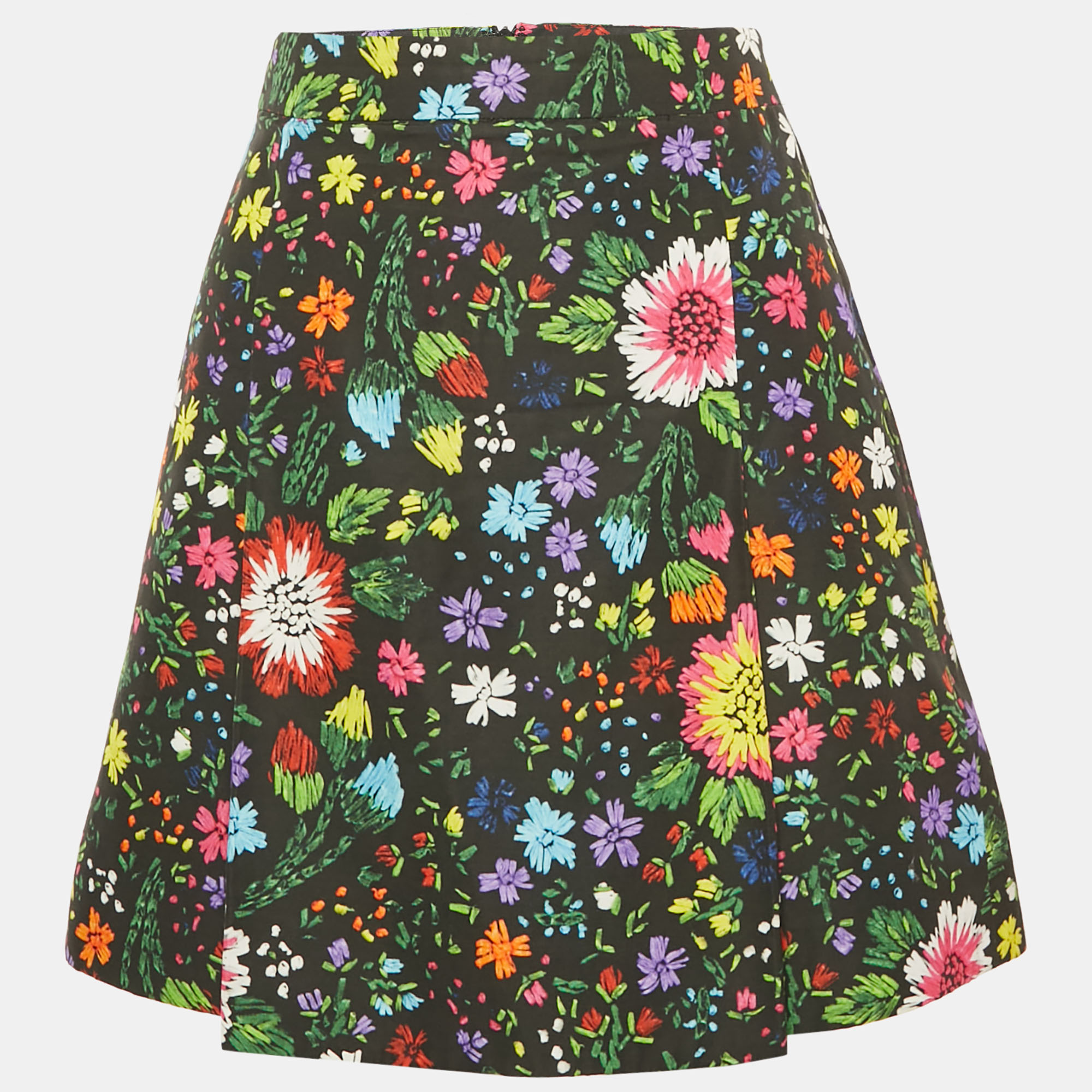 Pre-owned Victoria Beckham Black Floral Print Crepe Pleated Mini Skirt S