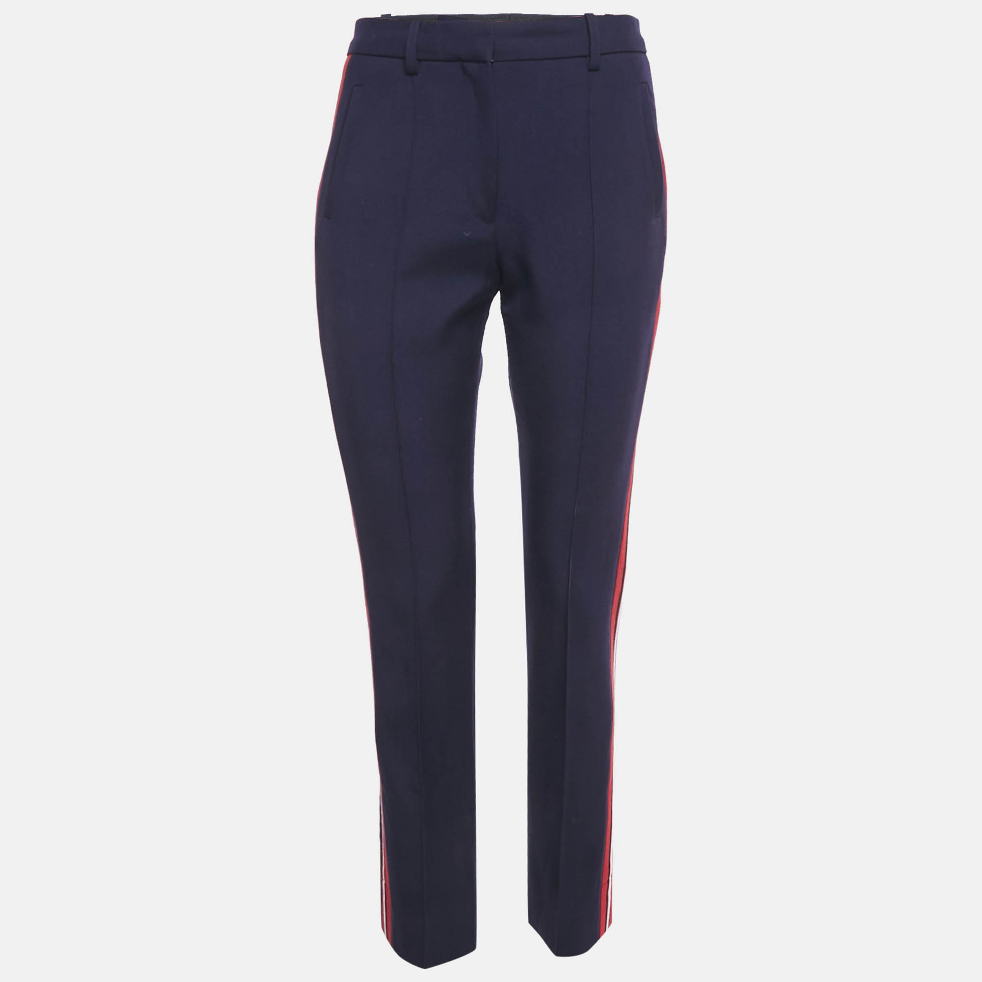 Pre-owned Victoria Beckham Navy Blue Wool Side Stripe Detail Trousers S
