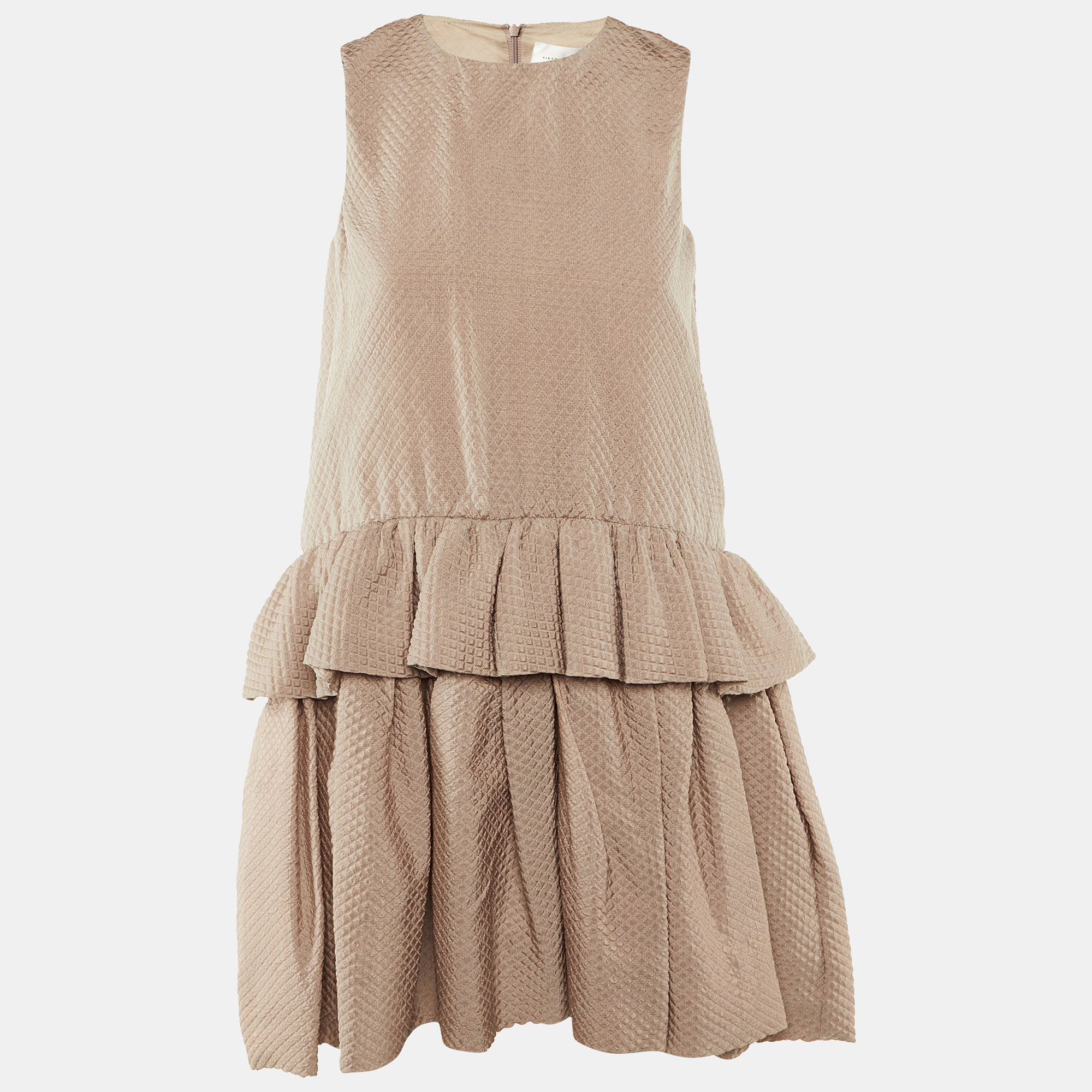 

Victoria Victoria Beckham Beige Silk Blend Tiered Frill Mini Dress S