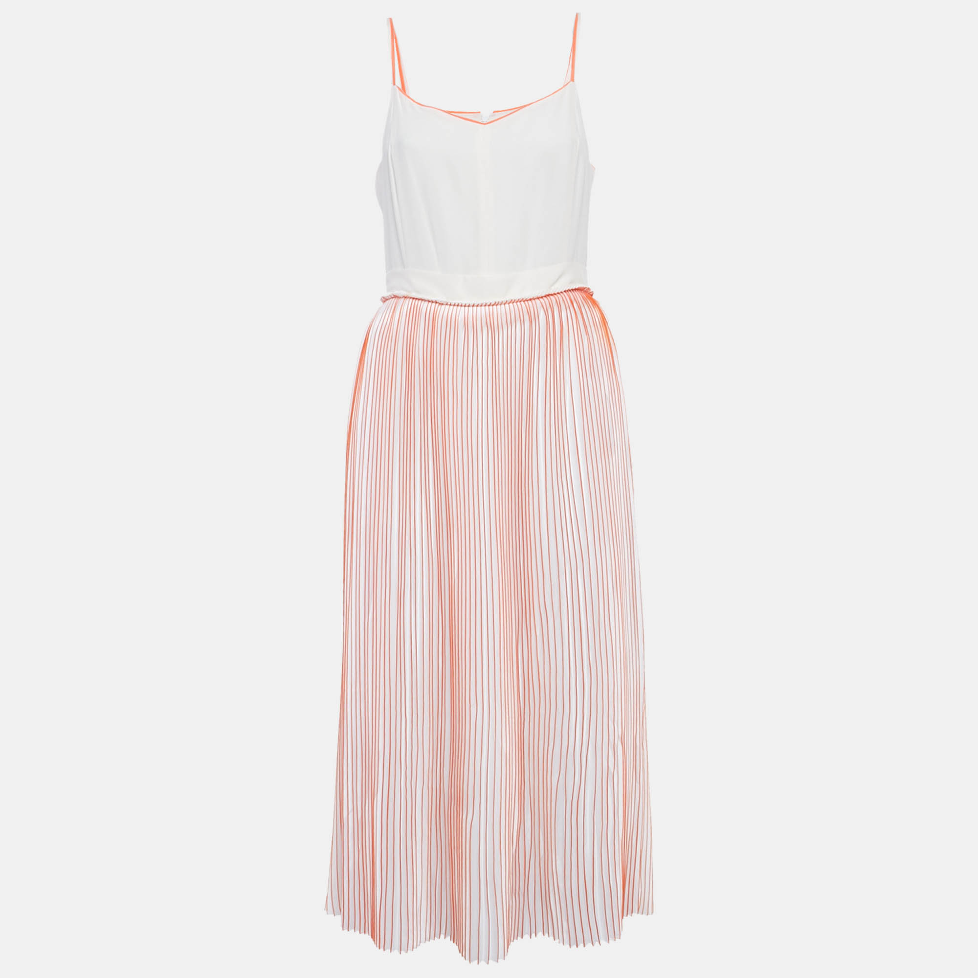 

Victoria Victoria Beckham White/Orange Silk and Plisse Midi Dress M