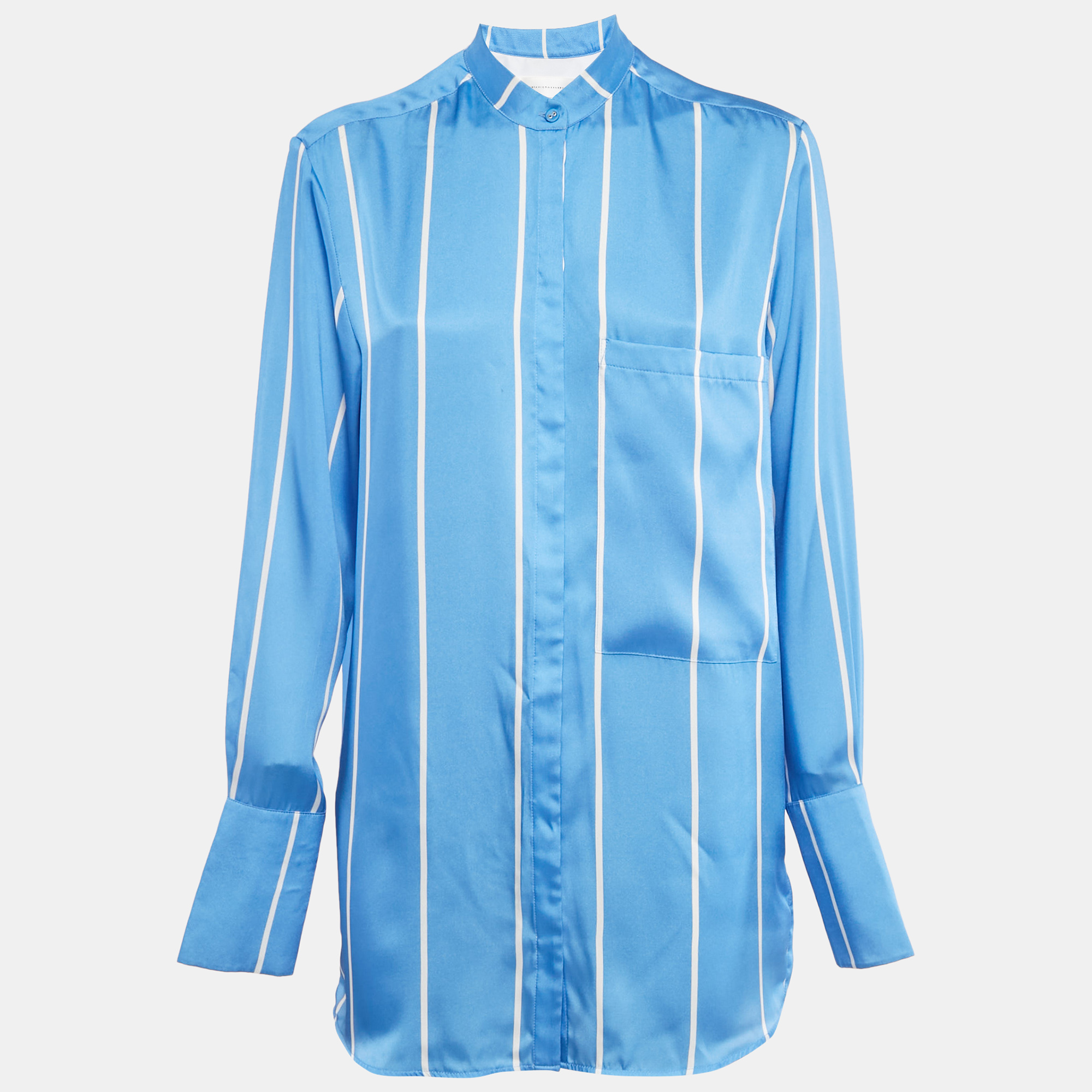 Click to view more detailed imagery on our partner's website Pre-owned Victoria Beckham Blue Striped Satin Long Sleeve Shirt M