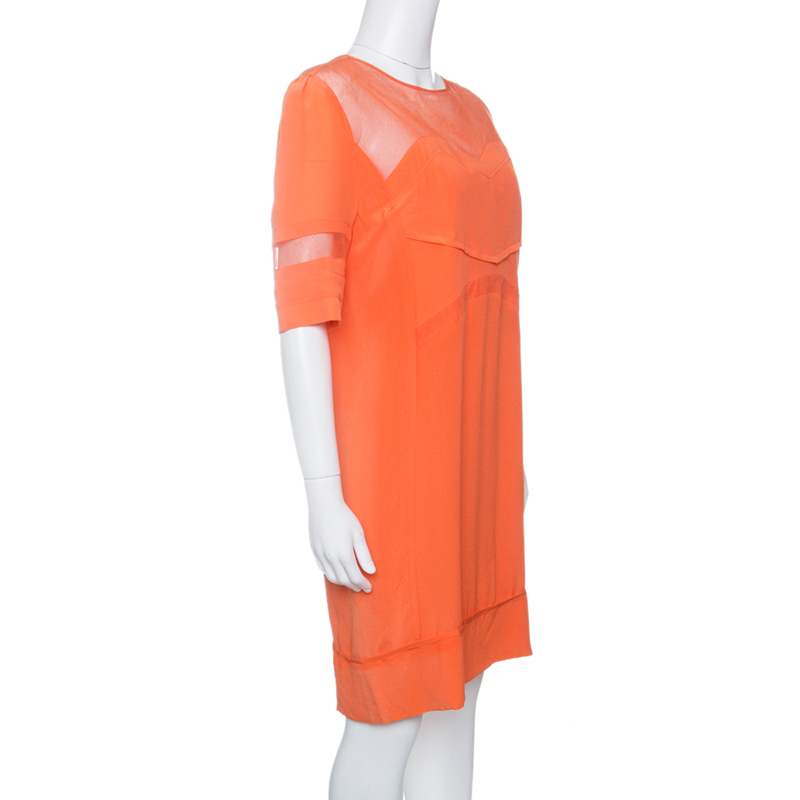 

Victoria Victoria Beckham Orange Silk Mesh Insert Paneled Dress