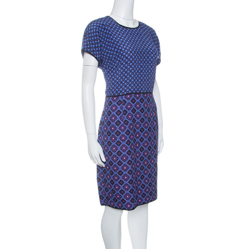 

Victoria Victoria Beckham Purple and Blue Diamond Pattern Silk and Jacquard Dress