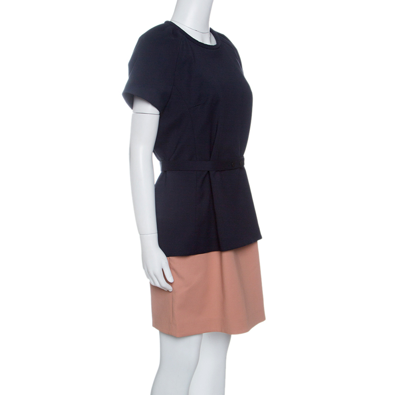 

Victoria Victoria Beckham Two Tone Belted Short Sleeve Shift Dress, Navy blue