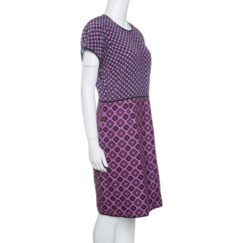 

Victoria Victoria Beckham Purple Diamond Pattern Silk and Jacquard Dress