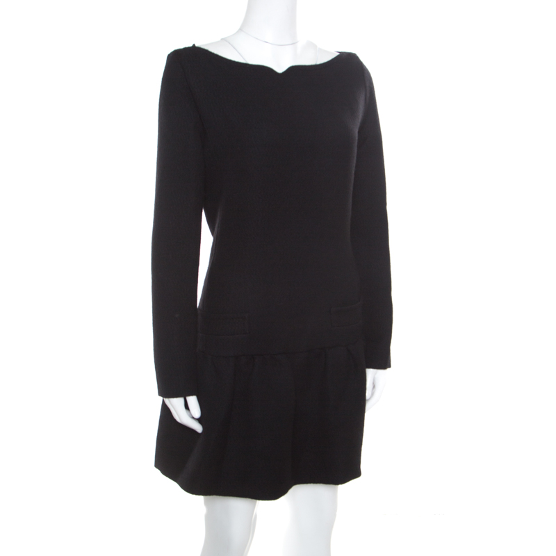 

Victoria Victoria Beckham Black Textured Wool Drop Waist Dress