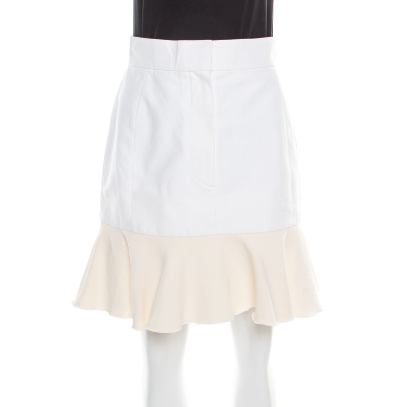 

Victoria Victoria Beckham Cream Canvas Ruffled Hem Mini Skirt