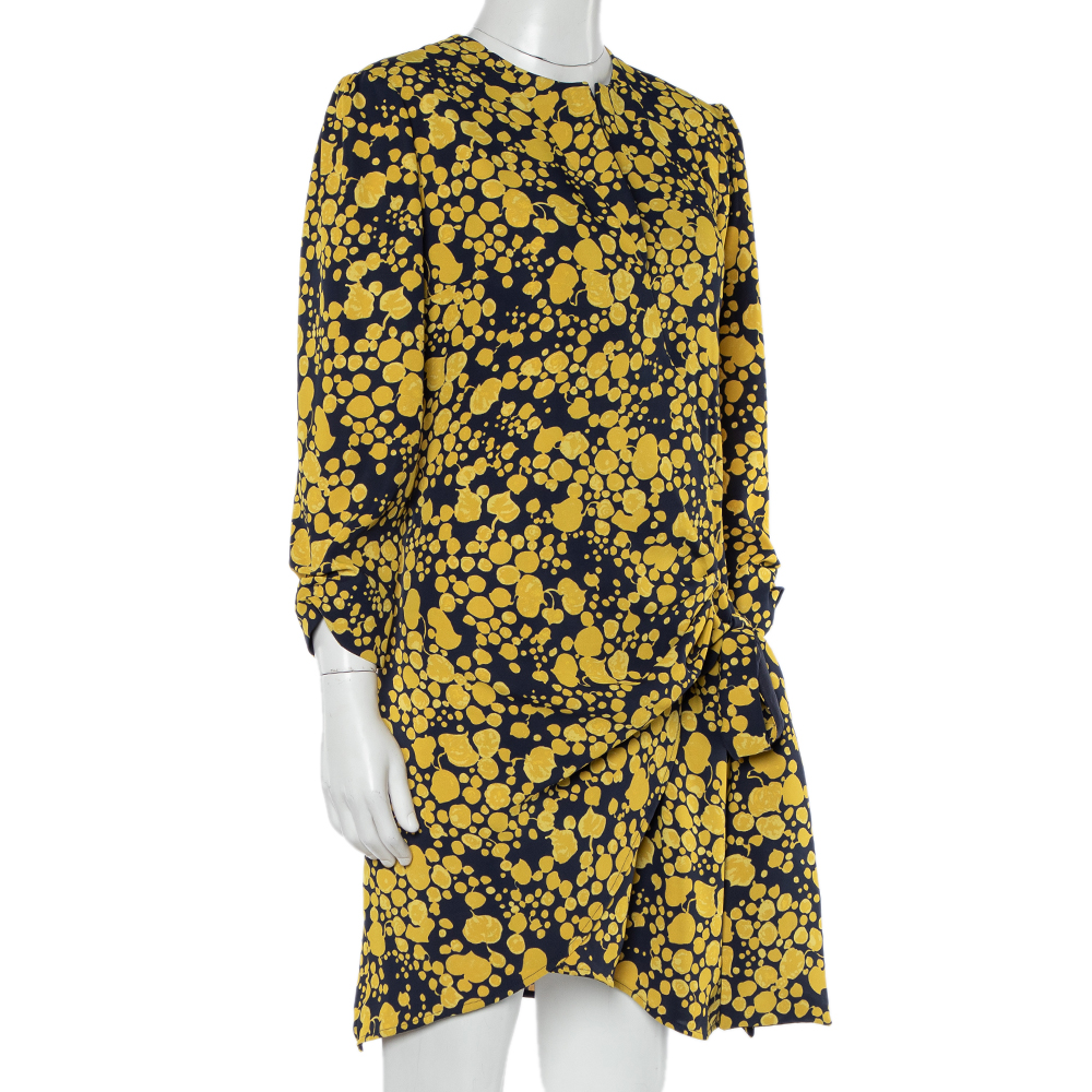 

Victoria Victoria Beckham Yellow & Navy Blue Printed Crepe Faux Wrap Mini Dress
