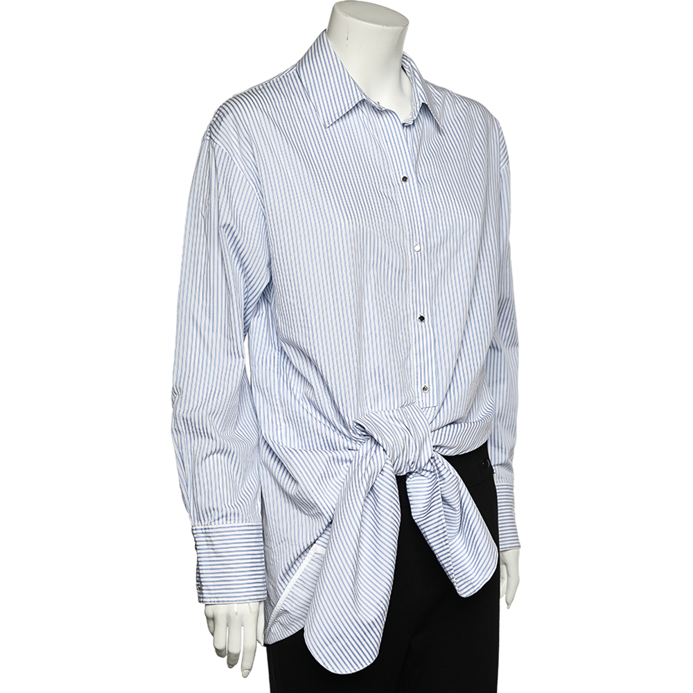 

Victoria Victoria Beckham White & Blue Cotton Bow Detail Shirt