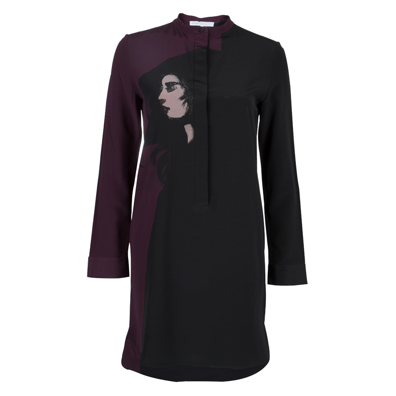 Pre Owned Victoria Victoria Beckham Two Tone Printed Silk Long Sleeve Tunic S