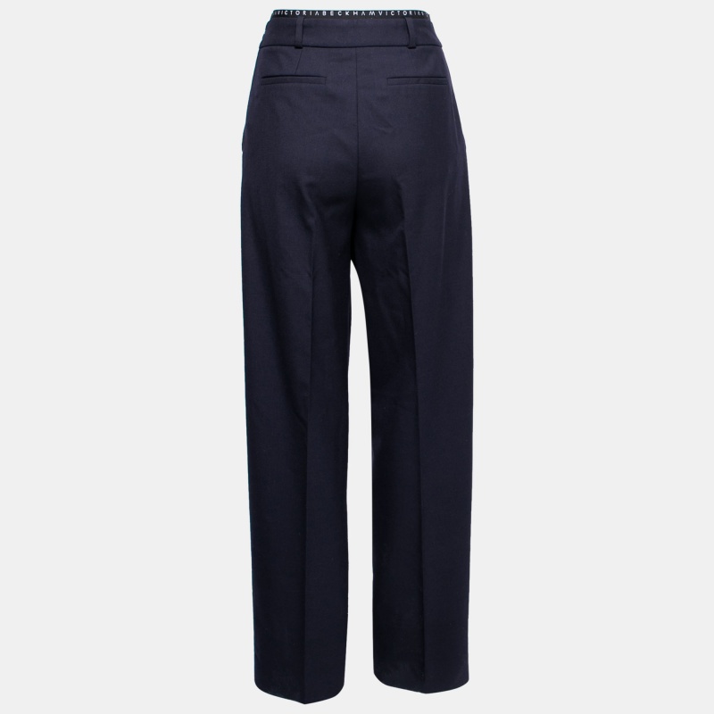 

Victoria Victoria Beckham Midnight Blue Wool Logo Tape Trim Detail Straight Leg Pants