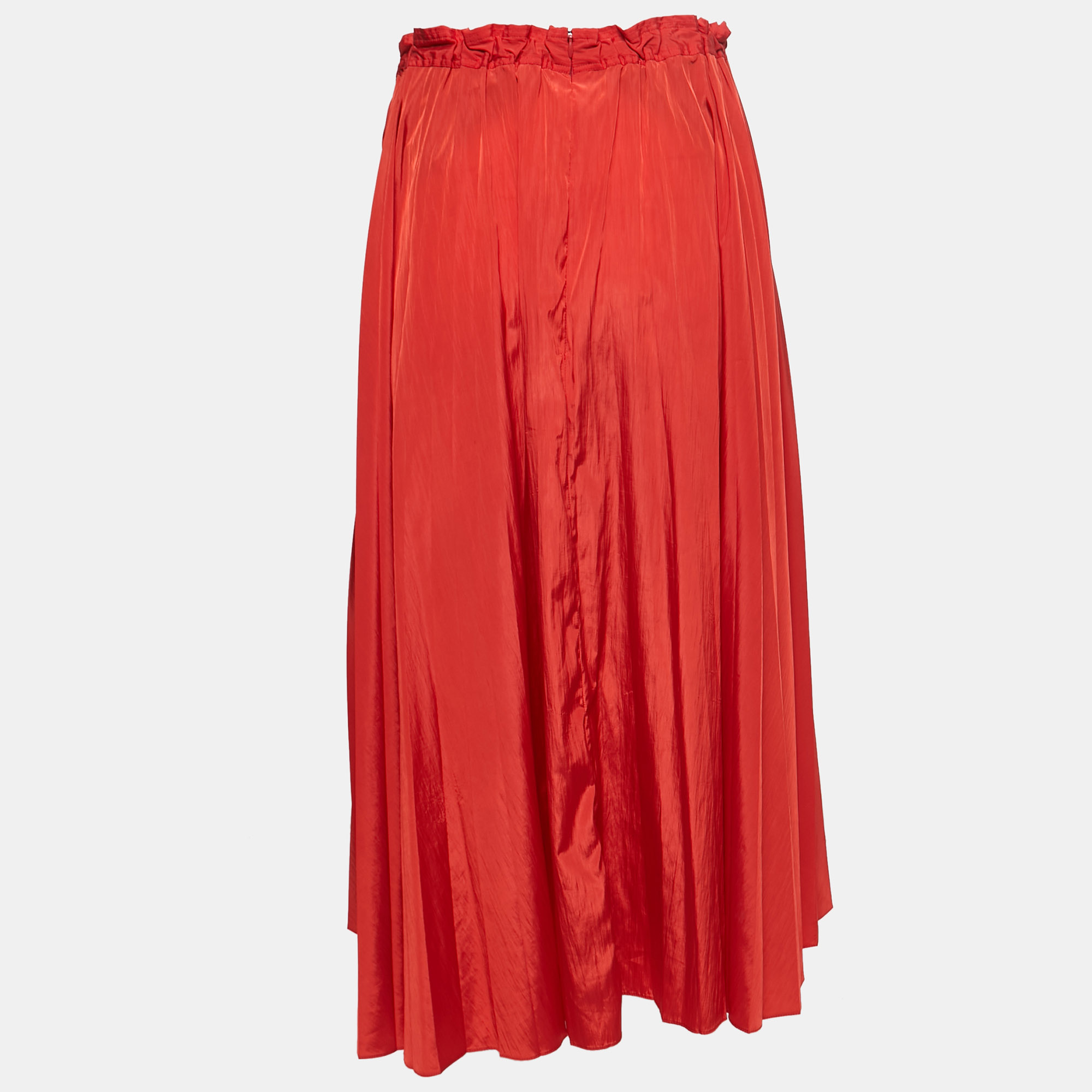 

Victoria Victoria Beckham Red Taffeta Pleated Drawstring Midi Skirt