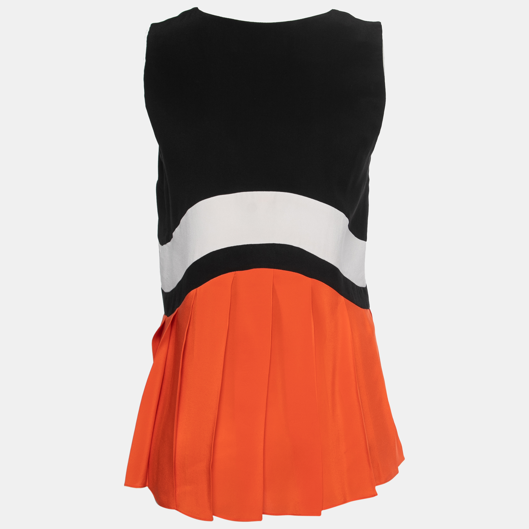 

Victoria Victoria Beckham Black Colorblock Silk Pleated Sleeveless Top