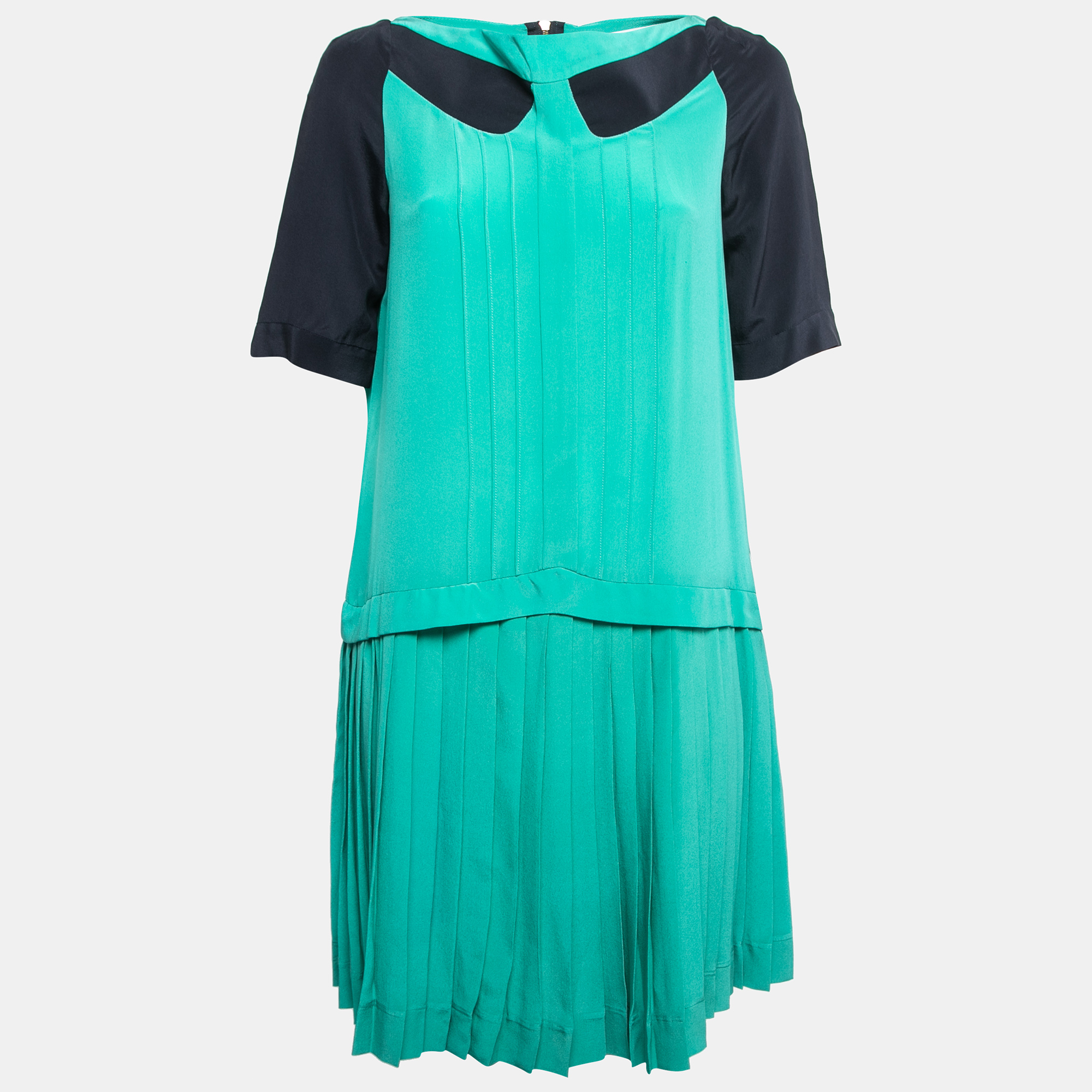 Pre-owned Victoria Victoria Beckham Green/navy Blue Silk Pleated Mini Dress M