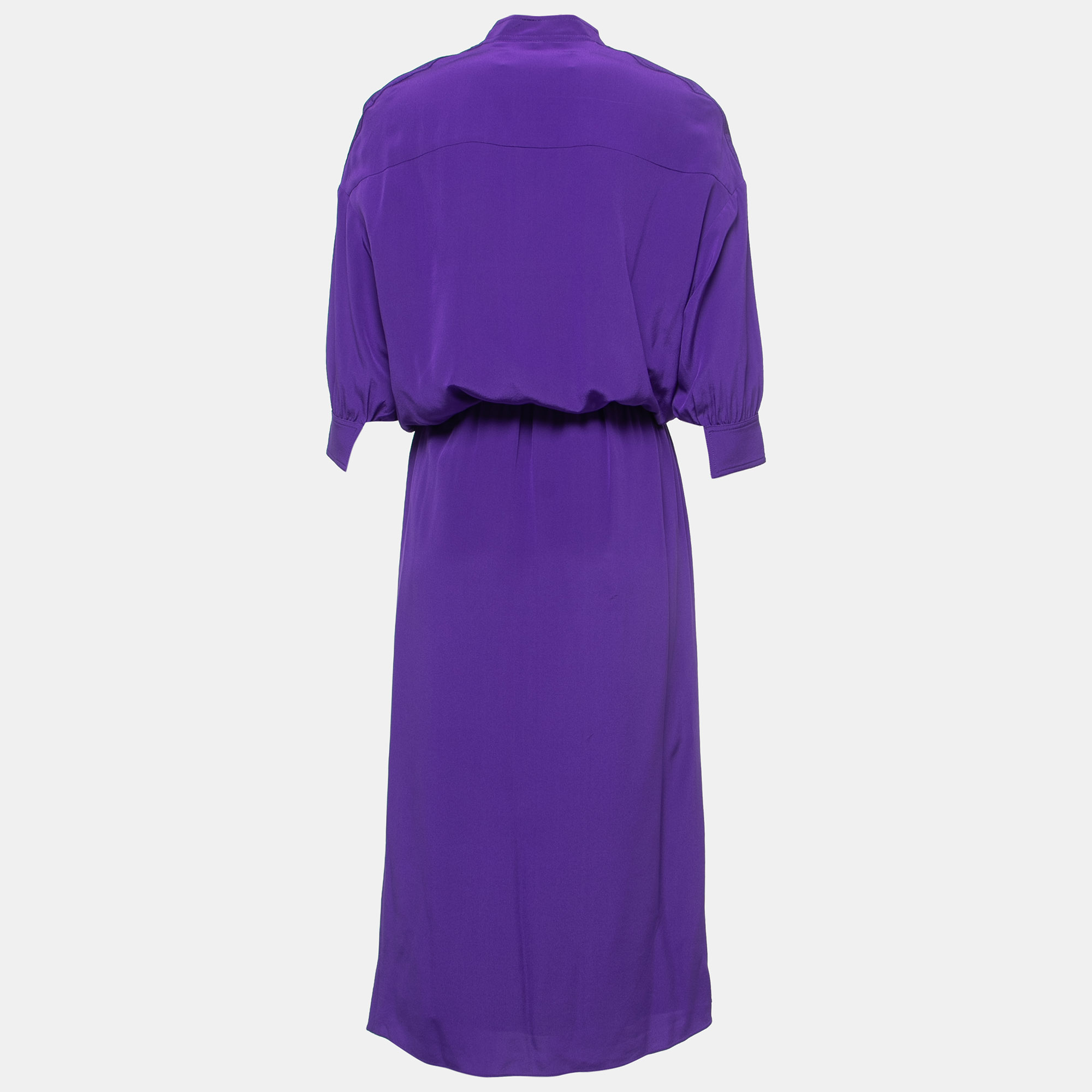 

Victoria Victoria Beckham Purple Silk Gathered Waist Detail Midi Dress