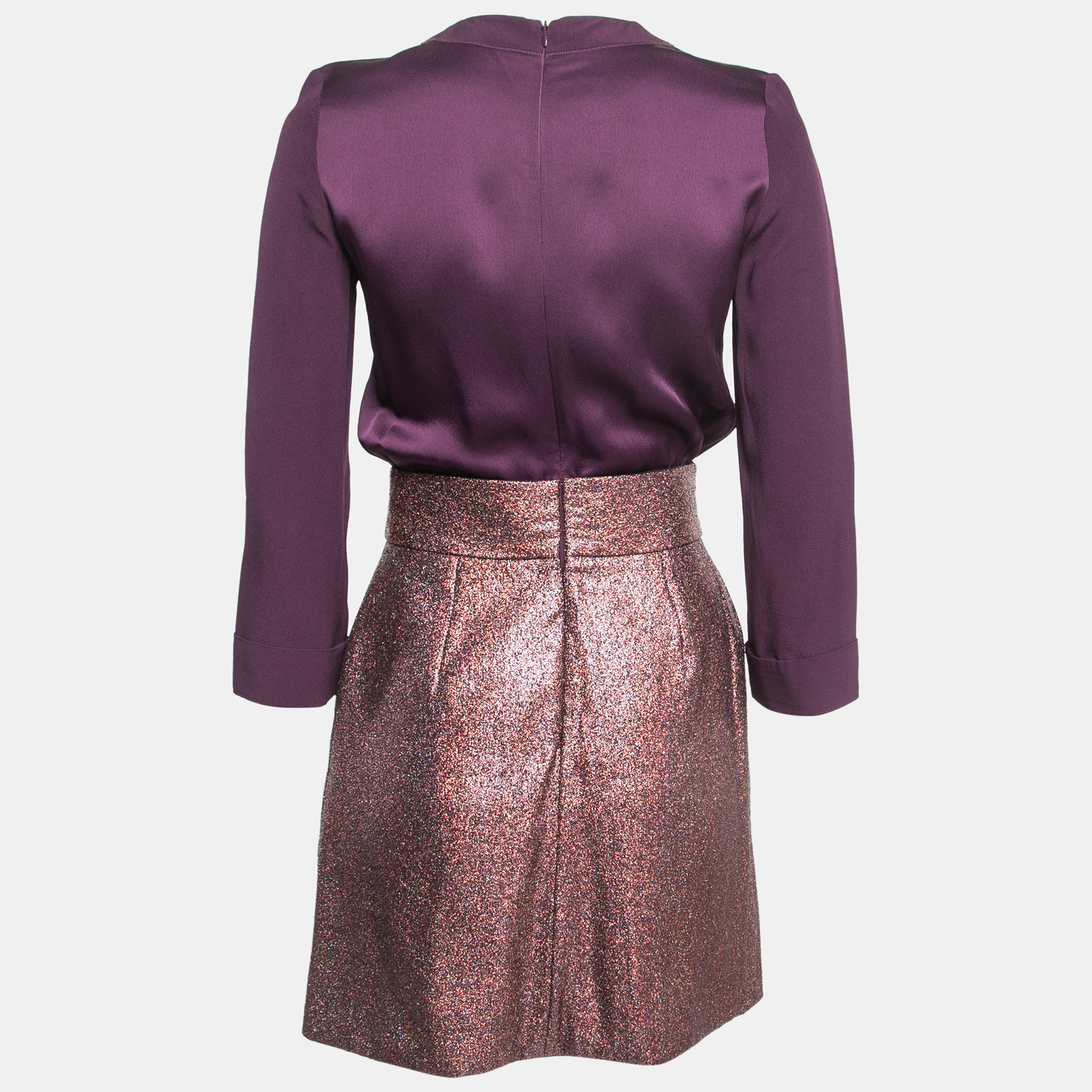 

Victoria Victoria Beckham Purple & Metallic Lamé Midi Dress