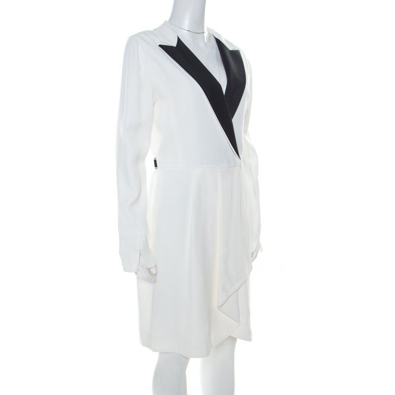 

Vionnet Off-White Moss Crepe Short Tuxedo Style Wrap Dress