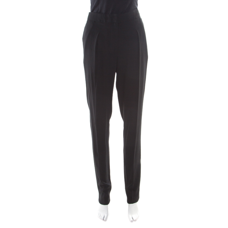 

Vionnet Black Crepe Pleated High Waist Tailored Trousers L