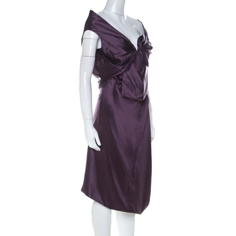 

Vivienne Westwood Purple Satin Silk Draped Corset Bodice Dress