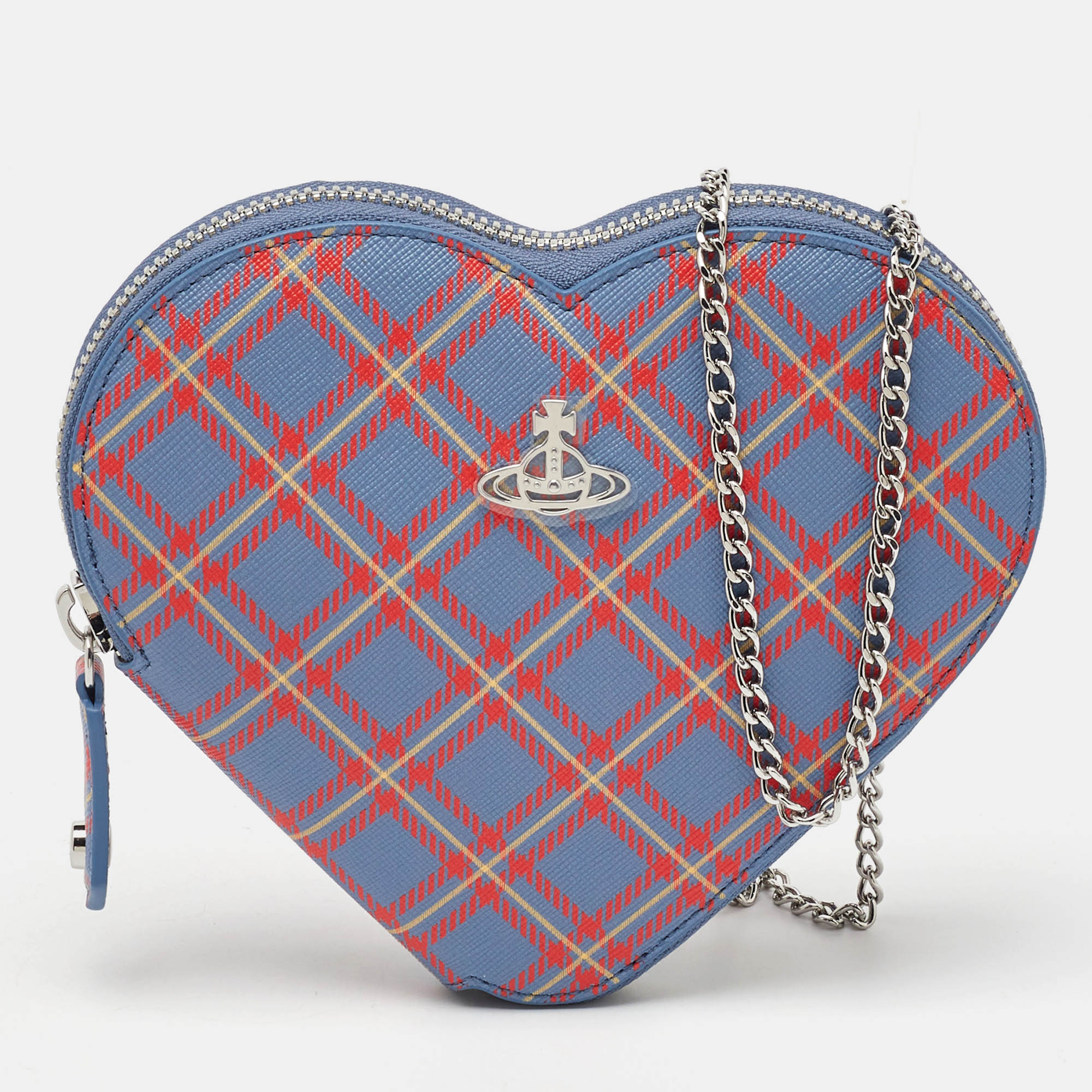 

Vivienne Westwood Blue/Red Check Printed Saffiano Heart Zip Crossbody Bag, Multicolor