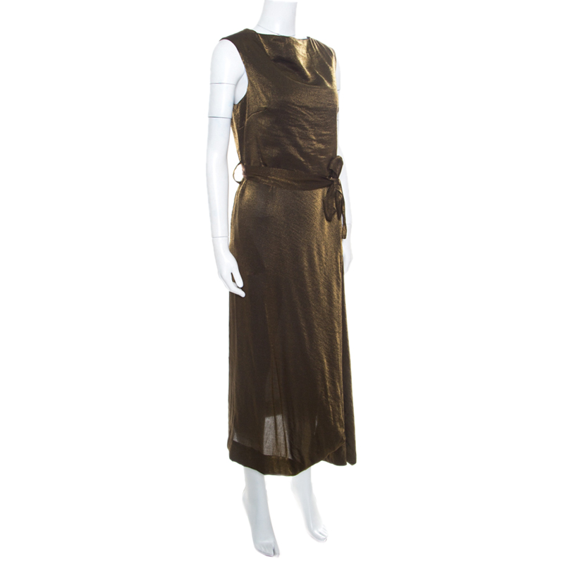 

Vivienne Westwood Anglomnia Metallic Gold Asymmetric Hem Sleeveless Vasari Dress