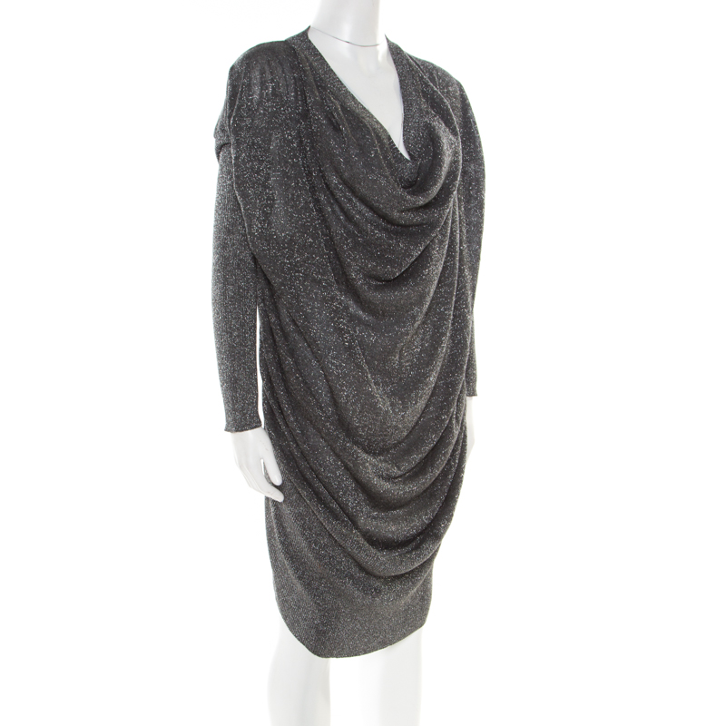 

Vivienne Westwood Anglomania Metallic Grey Draped Sweater Dress