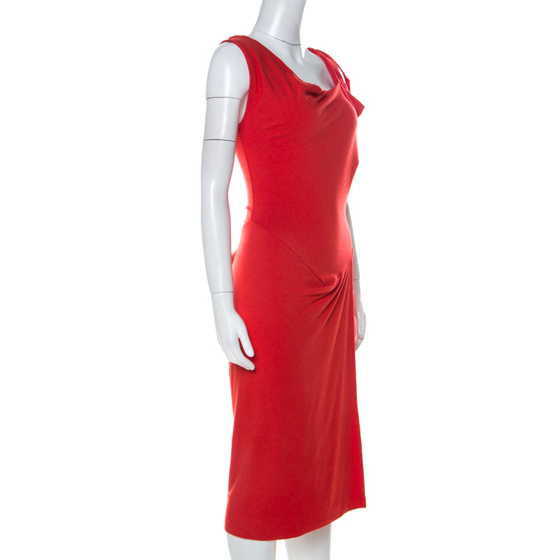 

Vivienne Westwood Red Label Red Wool Asymmetrical Faux Wrap Midi Dress