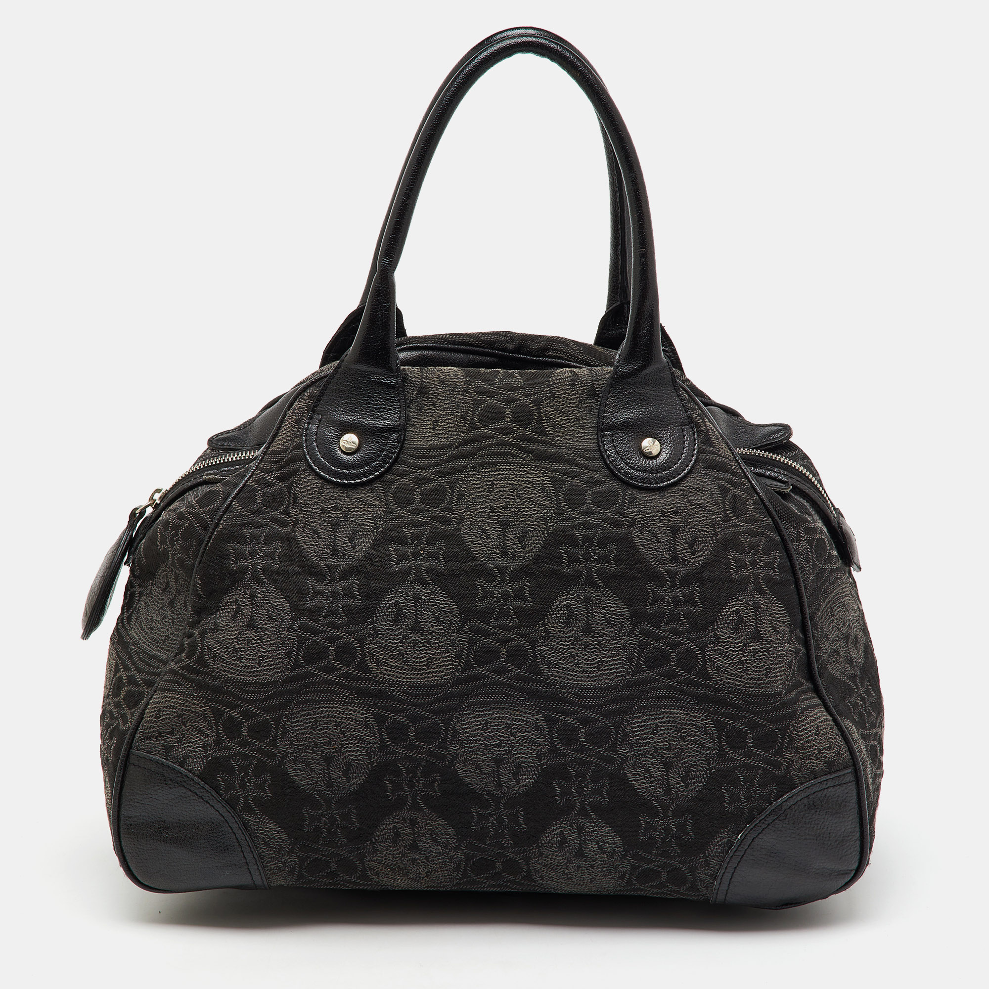 

Vivienne Westwood Black Leather and Jacquard Orb Print Satchel