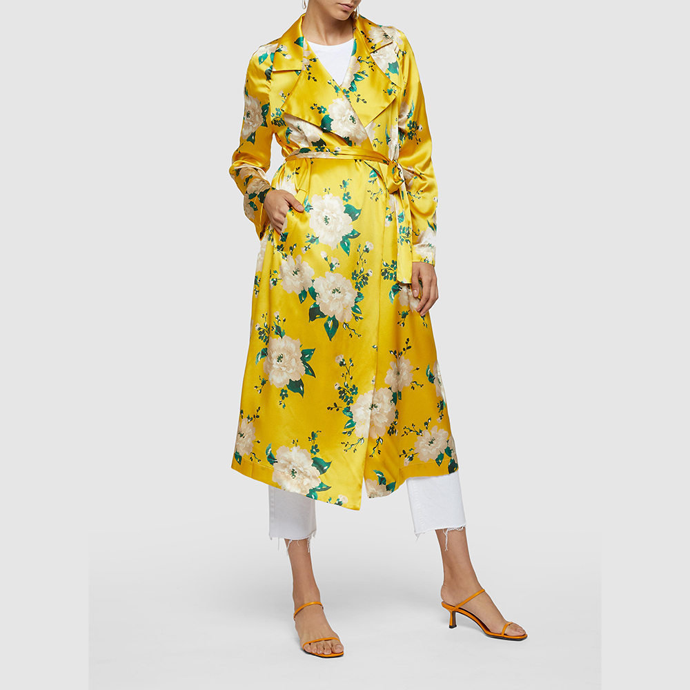 

We Are Leone Yellow Tallulah Floral Print Silk-Blend Coat Size /L