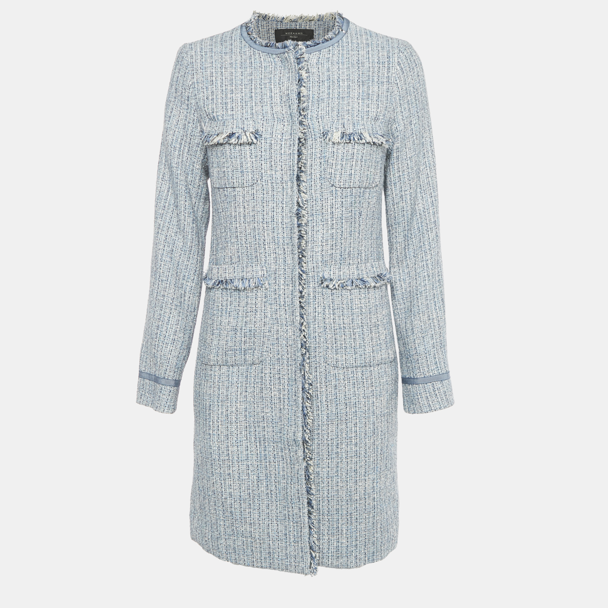 Pre-owned Weekend Max Mara Blue Tweed Mid-length Coat S