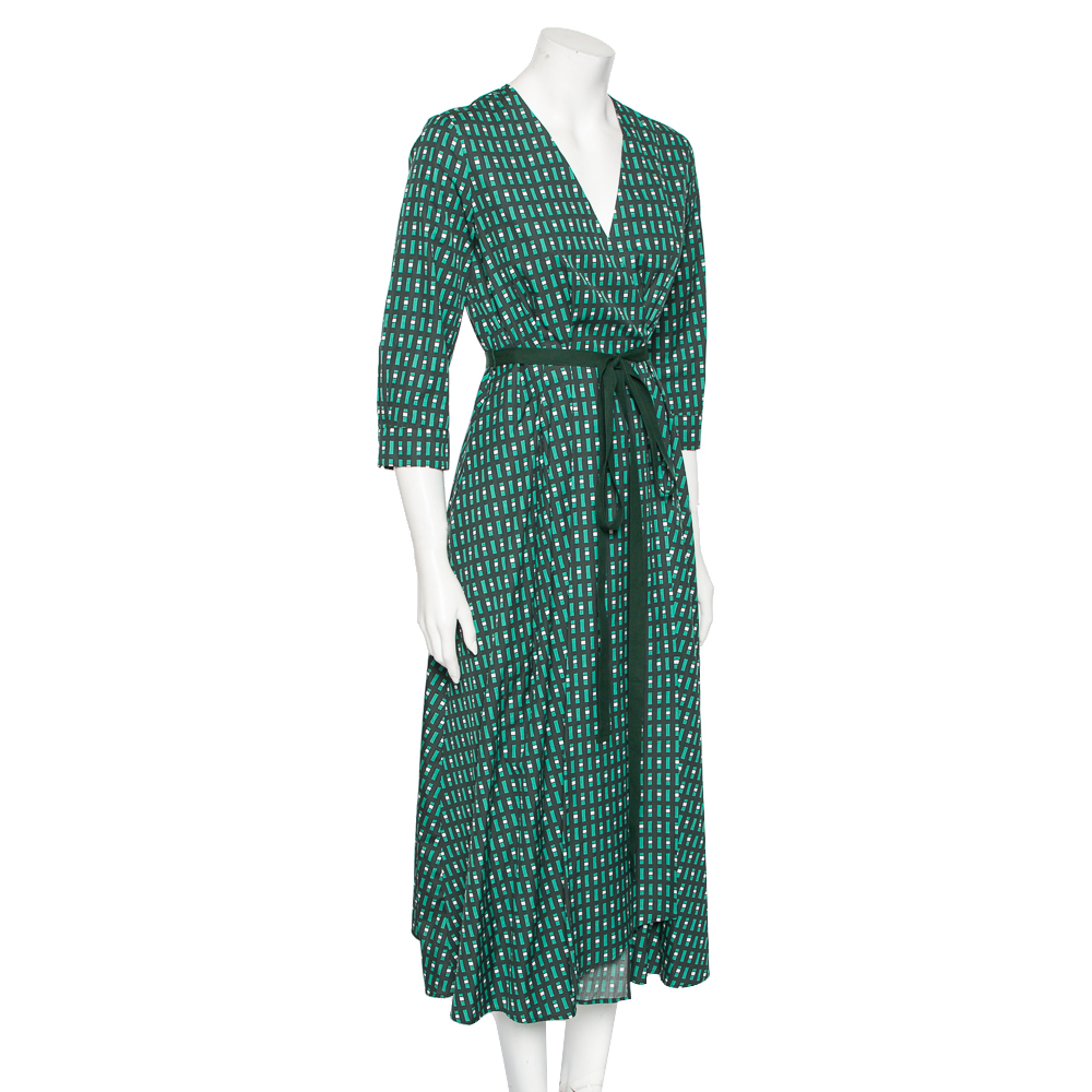 

Weekend Max Mara Green Geometric Print Cotton Ravello Wrap Dress