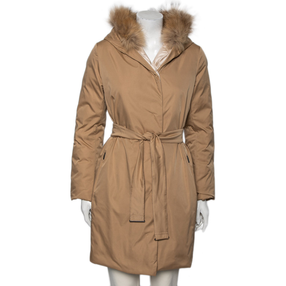 

Weekend Max Mara Camel Down & Fur Trimmed Reversible Belted Mino Jacket, Beige