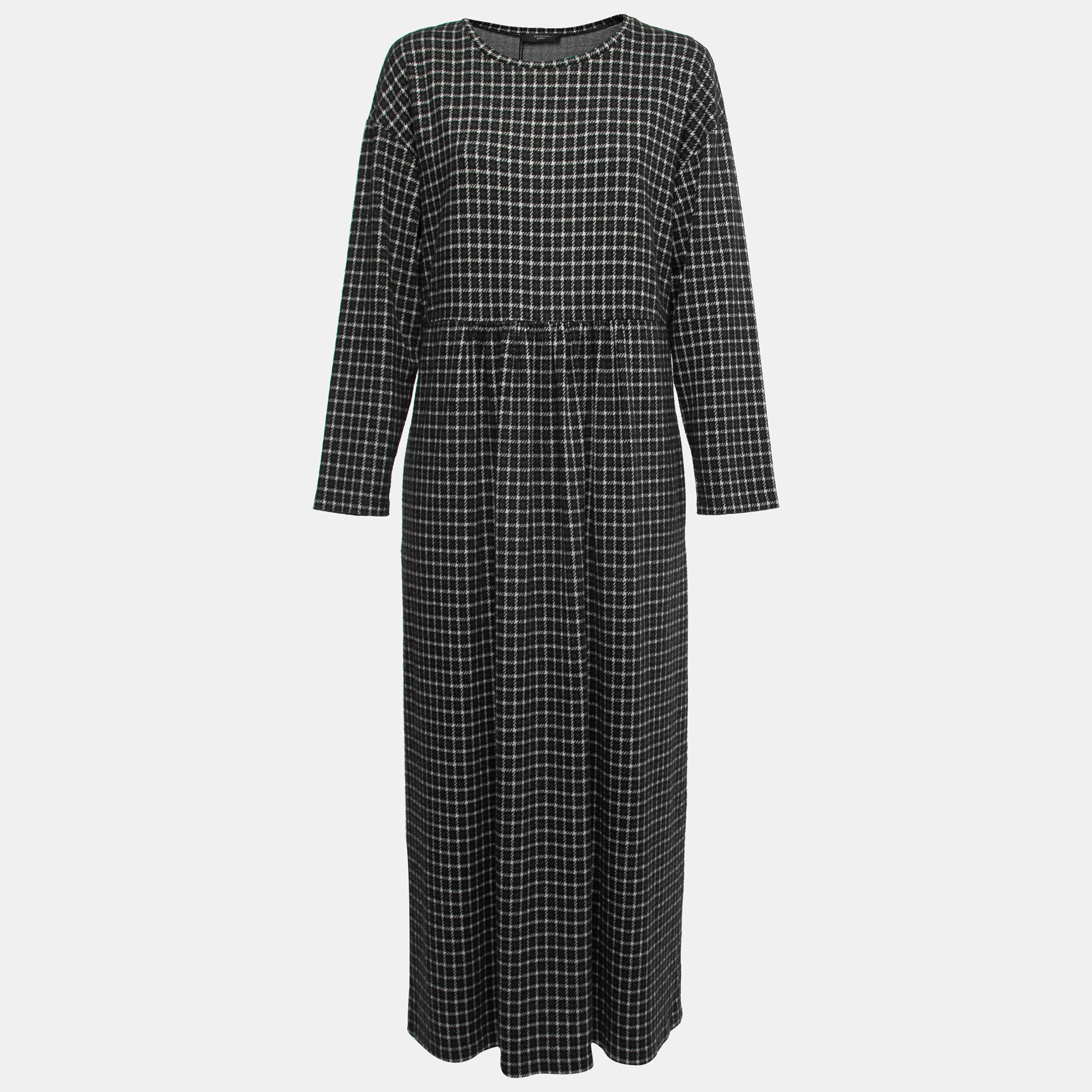 Weekend Max Mara Grey & Black Checked Fleece Maxi Dress XL