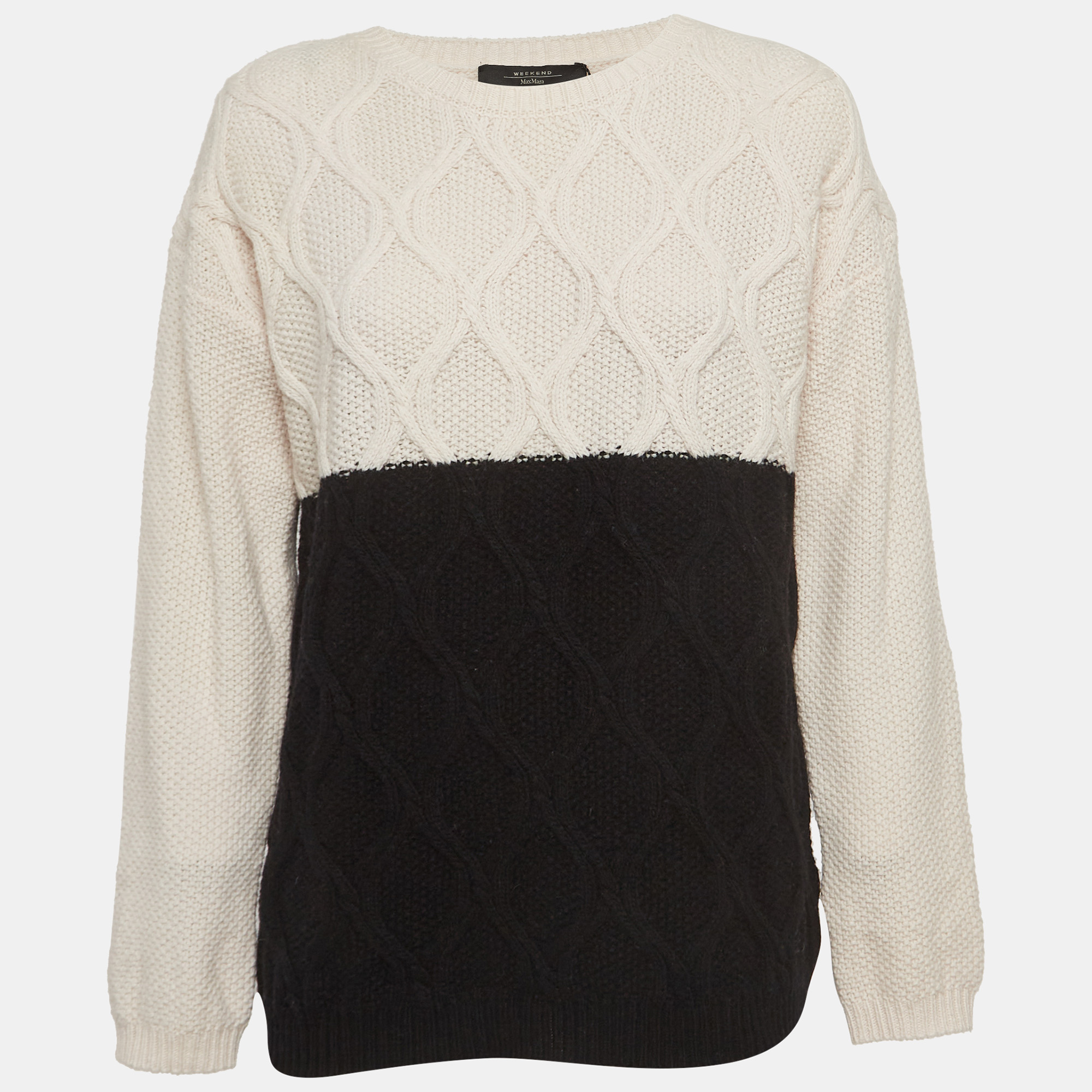 

Weekend Max Mara Colourblocked Cable Knit Panaream Sweater L, Black