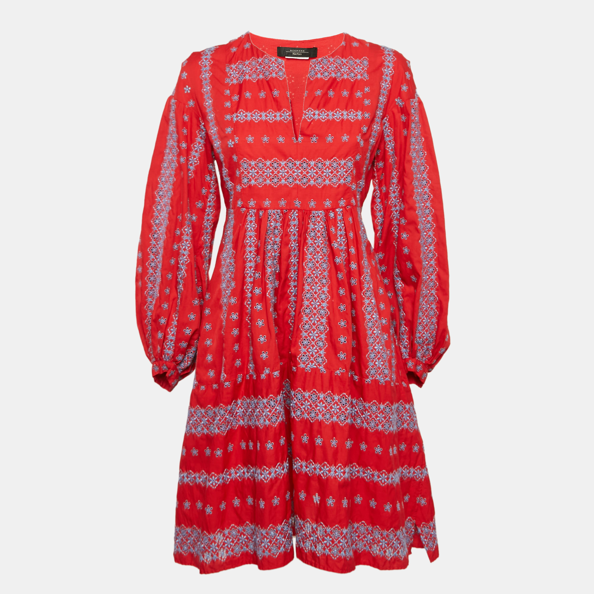 

Weekend Max Mara Red Broderie Anglaise Cotton Midi Dress M