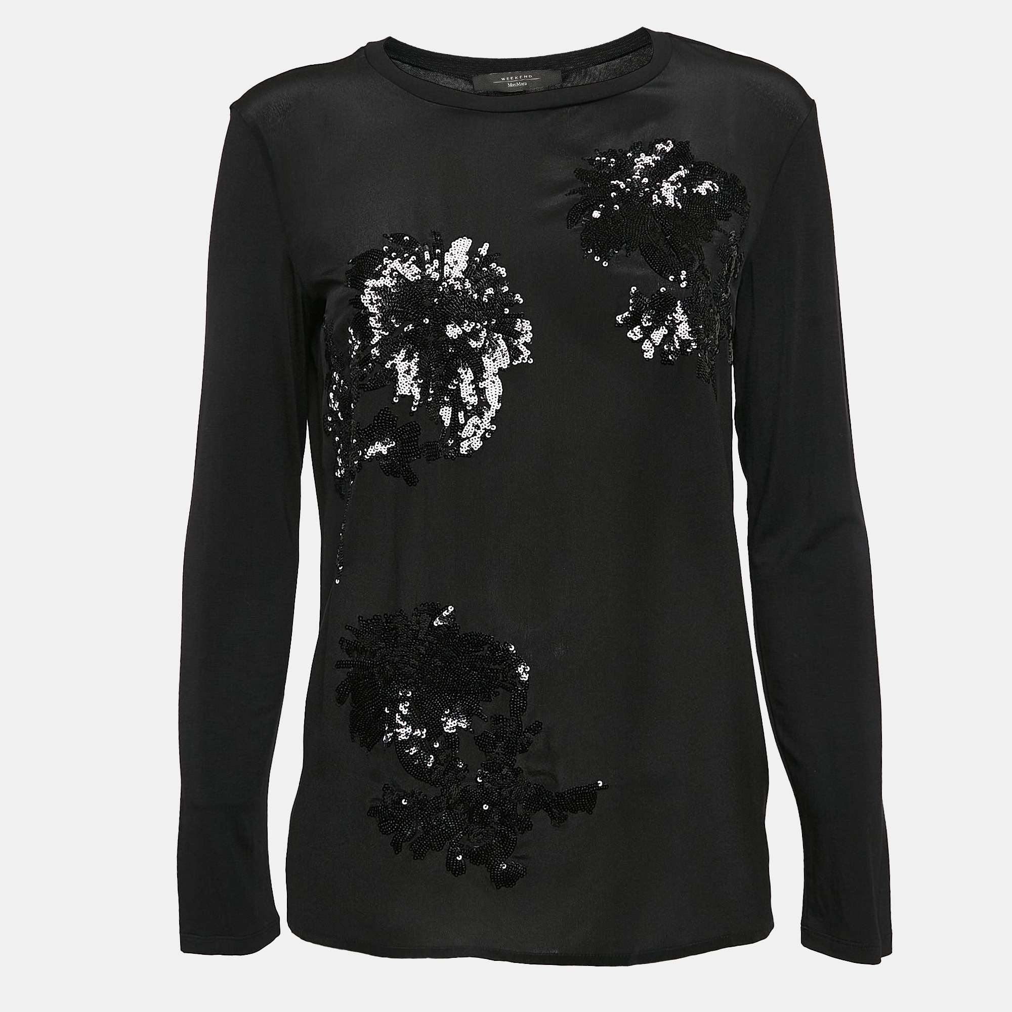 

Weekend Max Mara Sequin Embellished Crepe and Knit Top M, Black